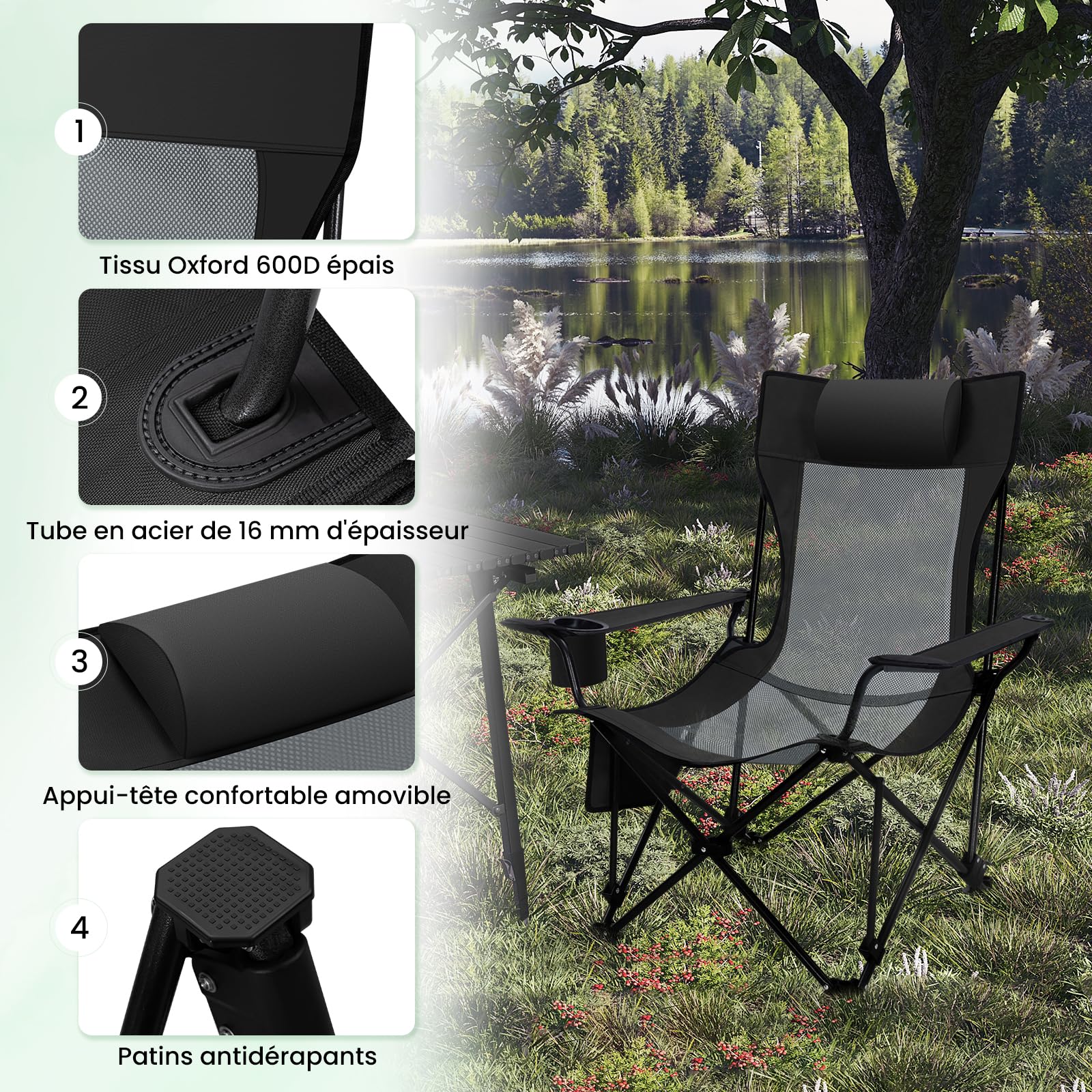 Chaise Pliante WOLTU – Dossier Réglable 5 Positions, Confortable Et Légère Pour Camping, Plage Ou Pêche !