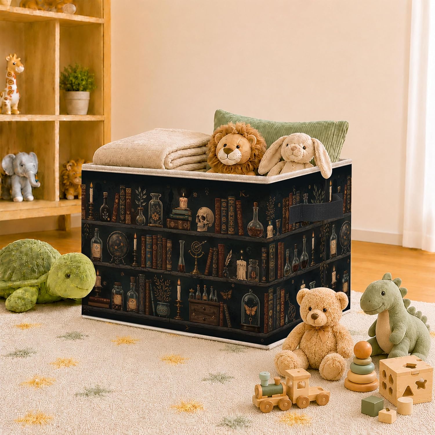 Dark Gothic Bookshelf Storage Bin Box with Handles