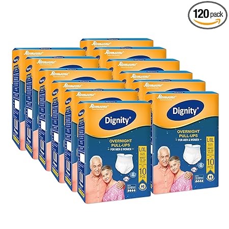 Dignity Overnight Pull Up Adult Diapers Pant Style - 120 Count (Large-Extra Large) with Soft Elastic and Extra Absorbent Core, Waist Size 34