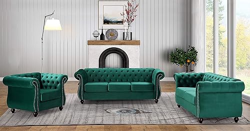 Container Furniture Direct Feinstein - Moderno terciopelo tapizado para sala de estar con diamantes copetudos Chesterfield con clavos brillantes,