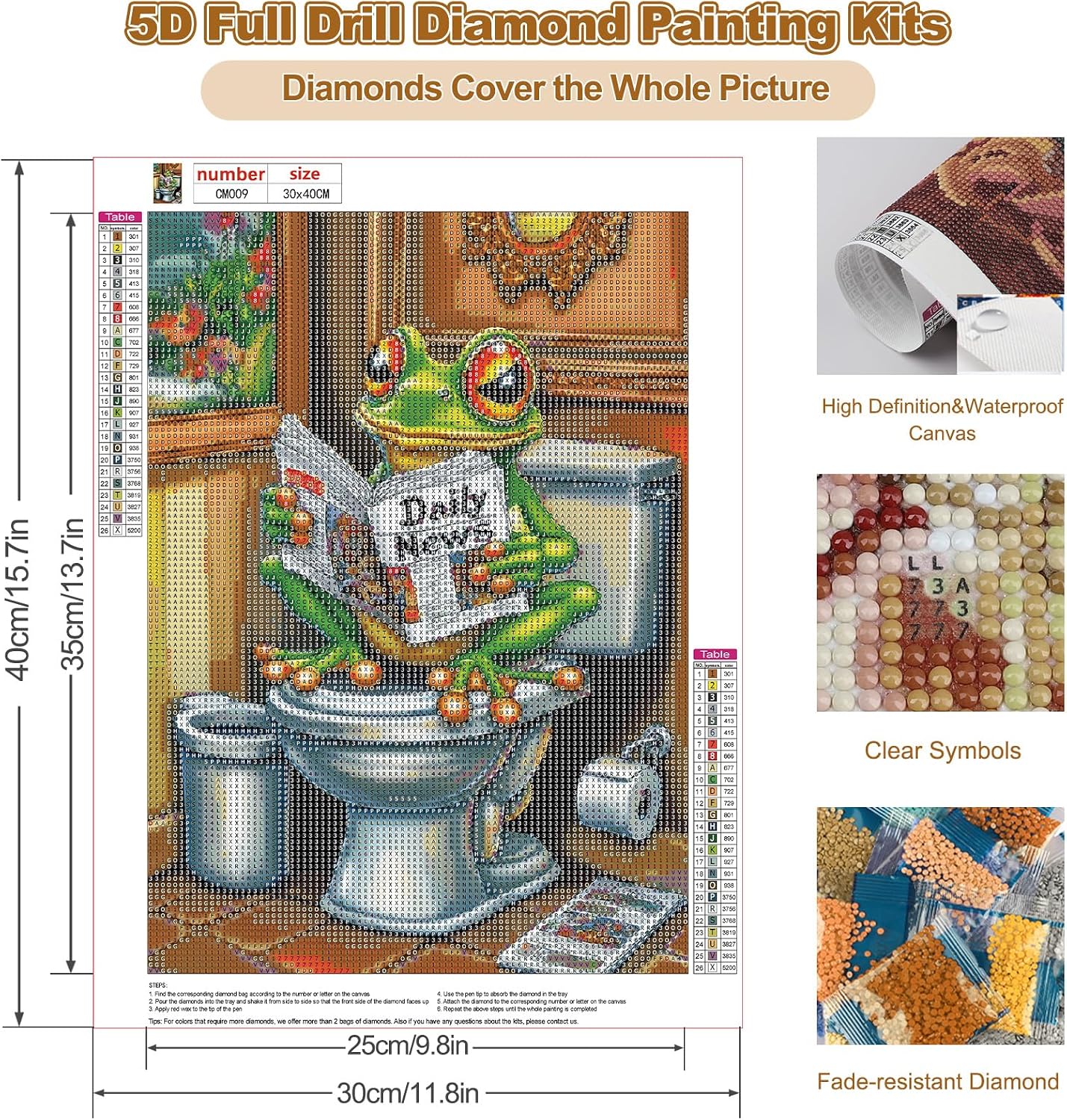 CEOVR Frog Diamond Art Kits for Adults, Frog Reading Newspeaper Diamond Painting Dots 5D Full Drill DIY Funny Gem Art, Adult Crafts Kits Wall Decor for Home Office 12x16in - view 2