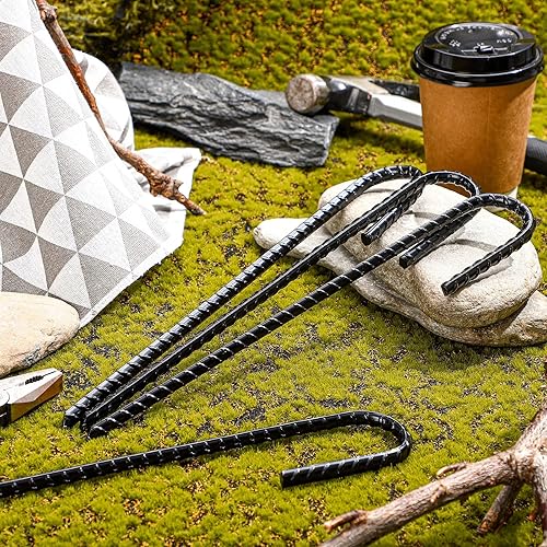 Miniatura 4 de Sadnyy 36 estacas de 12 pulgadas para barras de refuerzo de metal para valla de suelo, jardín, gancho en J resistente, acero negro, poste de tienda