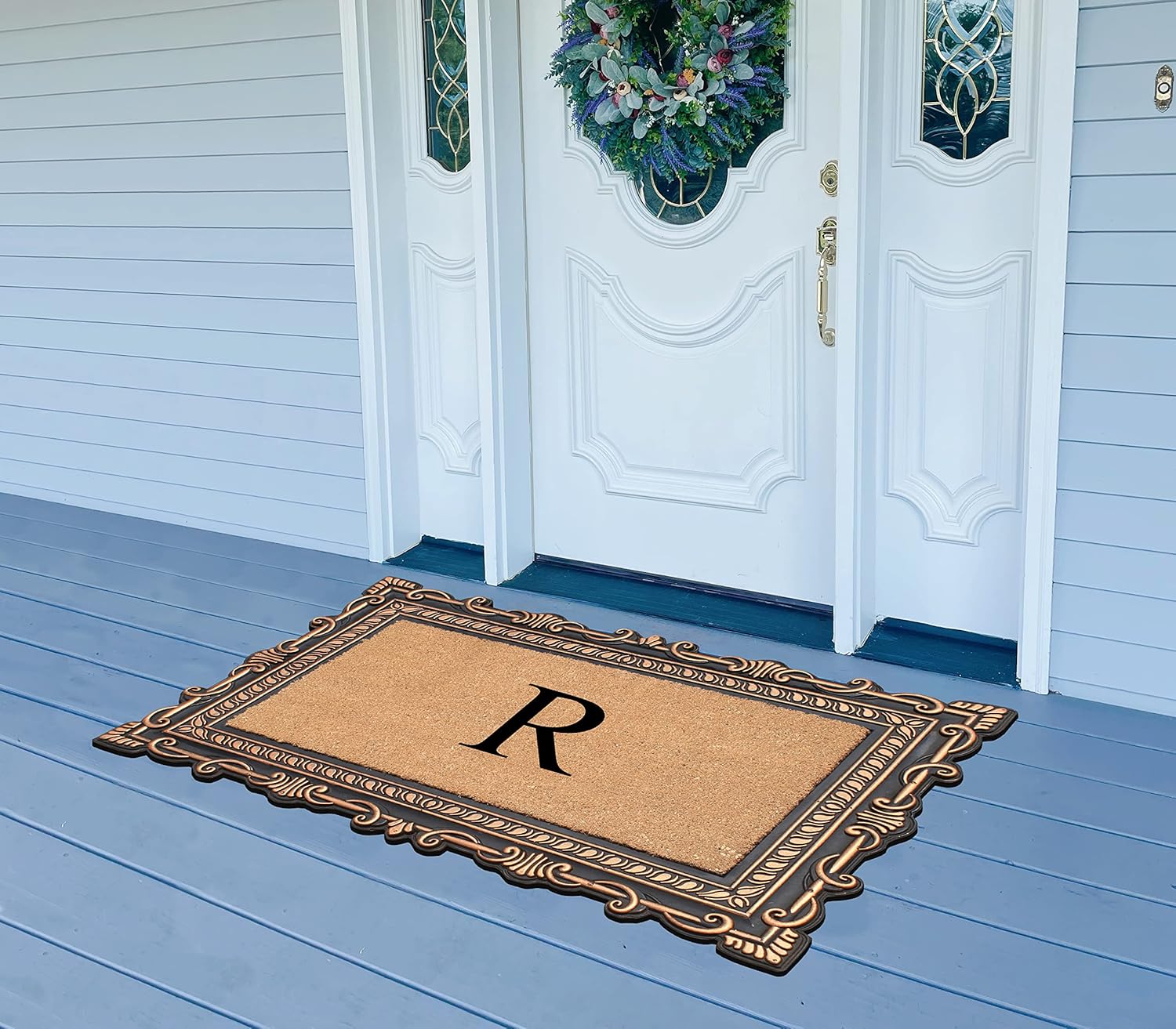 A1HC Natural Rubber & Coir 24x36 Monogrammed Doormat For Front Door, Anti-Shed Treated Durable Doormat for Outdoor Entrance, Heavy Duty, Low Profile, Easy to Clean, Long Lasting Porch Entry Doormat
