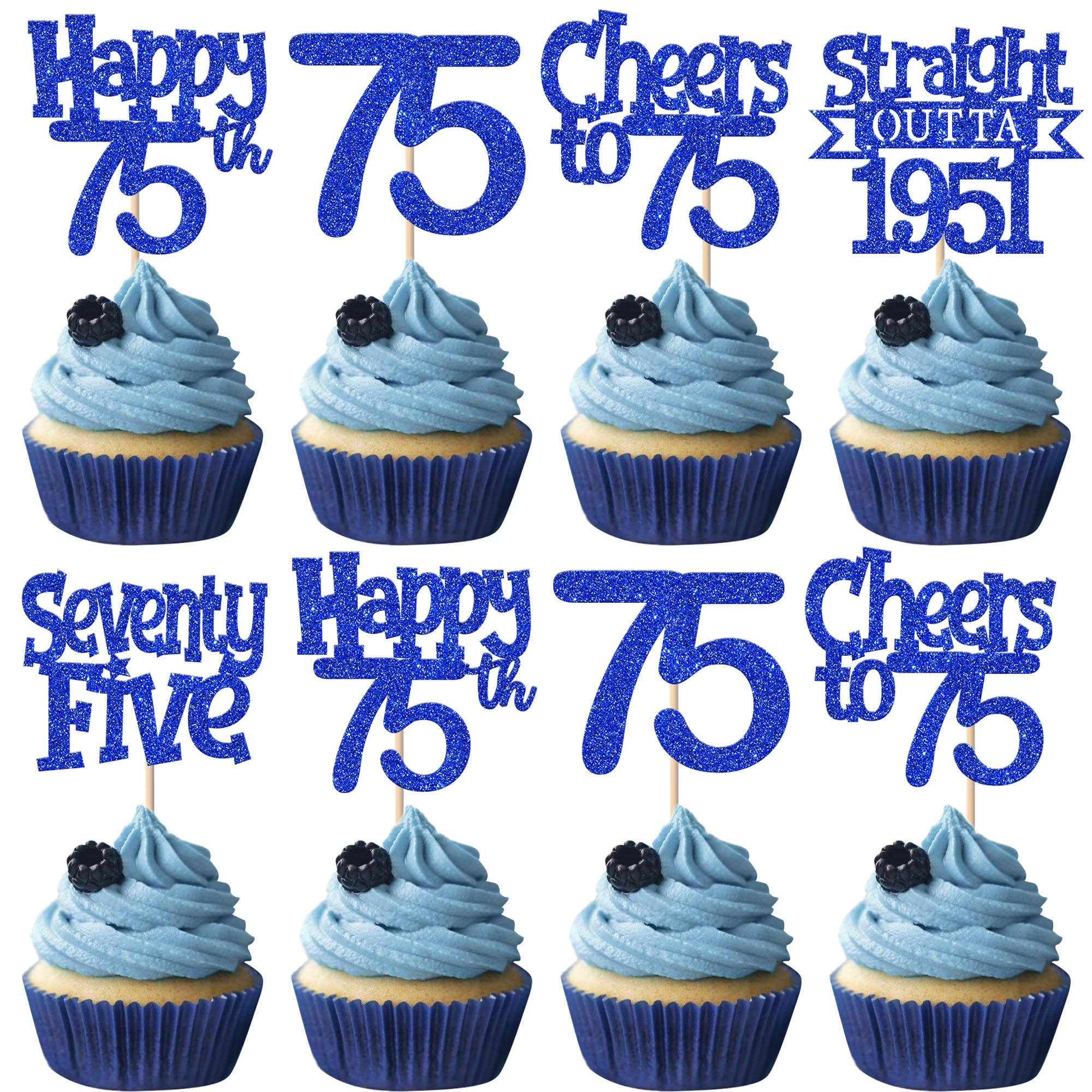 30 Stück 75th Geburtstag Cupcake Toppers Straight Outta 1951 Kuchen Deko Happy 75th Hello Sventy Five Tortendeko für Prost auf 75 Geburtstag Hochzeit Jahrestag Party Kuchen Dekorationen Blau