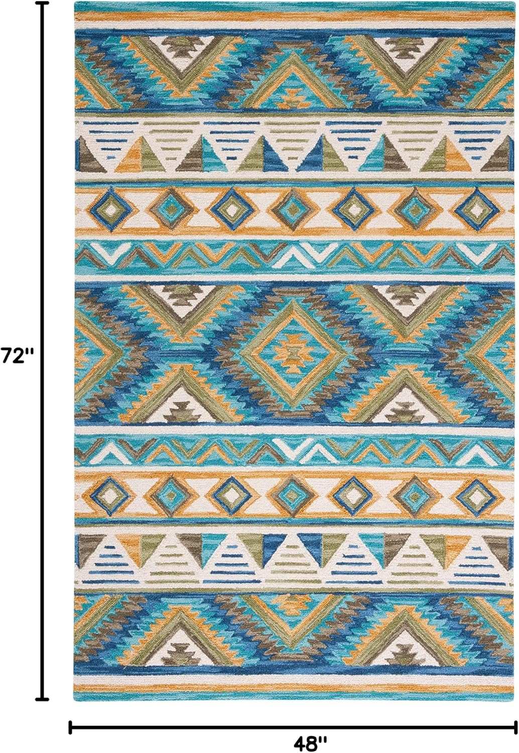 SAFAVIEH Aspen Collection Accent Rug - 4' x 6', Blue & Yellow, Handmade Boho Wool, Ideal for High Traffic Areas in Entryway, Living Room, Bedroom (APN352M)