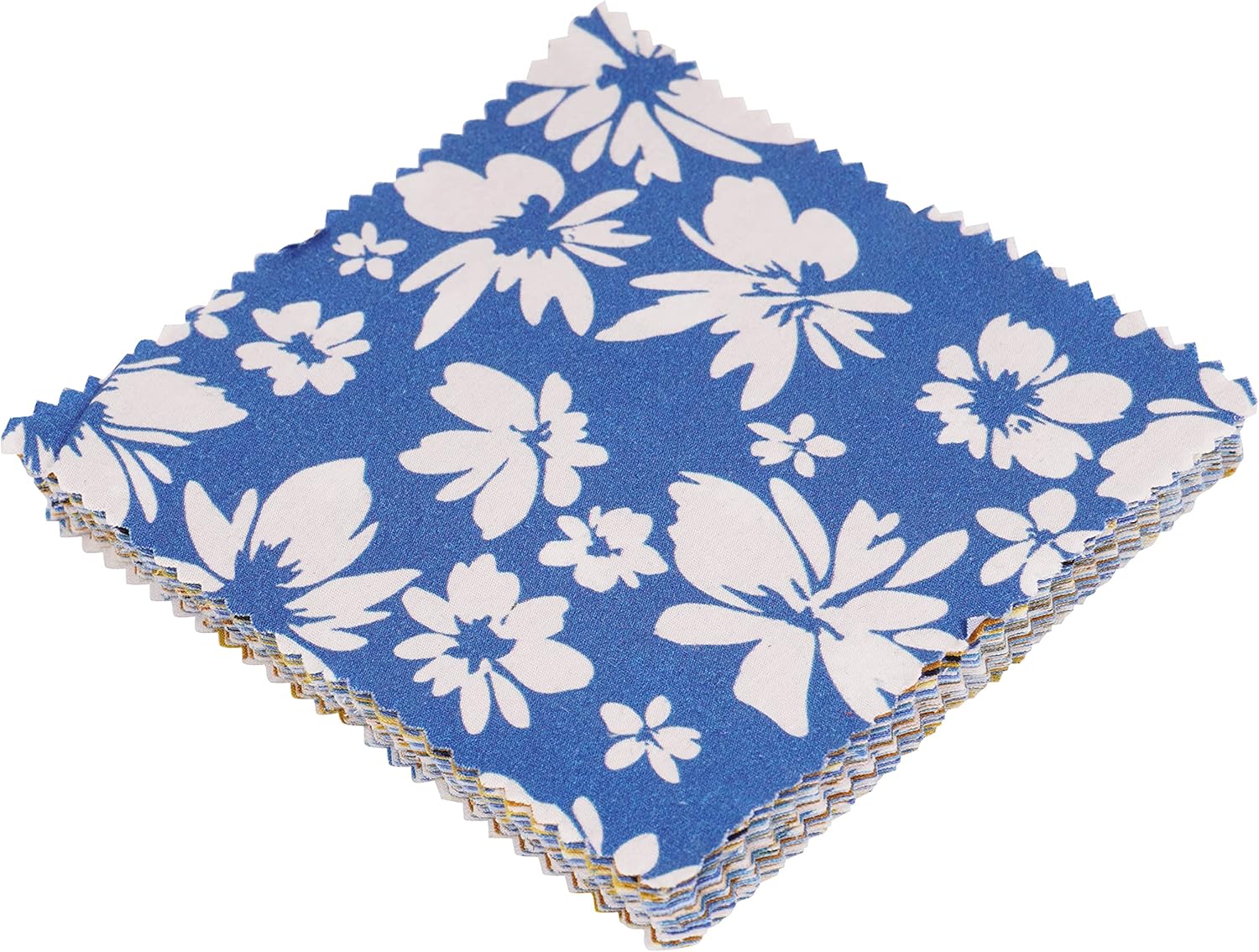 Soimoi Precut 10-inch Florals Prints Cotton Fabric Bundle Quilting Squares Charm Pack DIY Patchwork Sewing Craft- Mustard- Blue- White