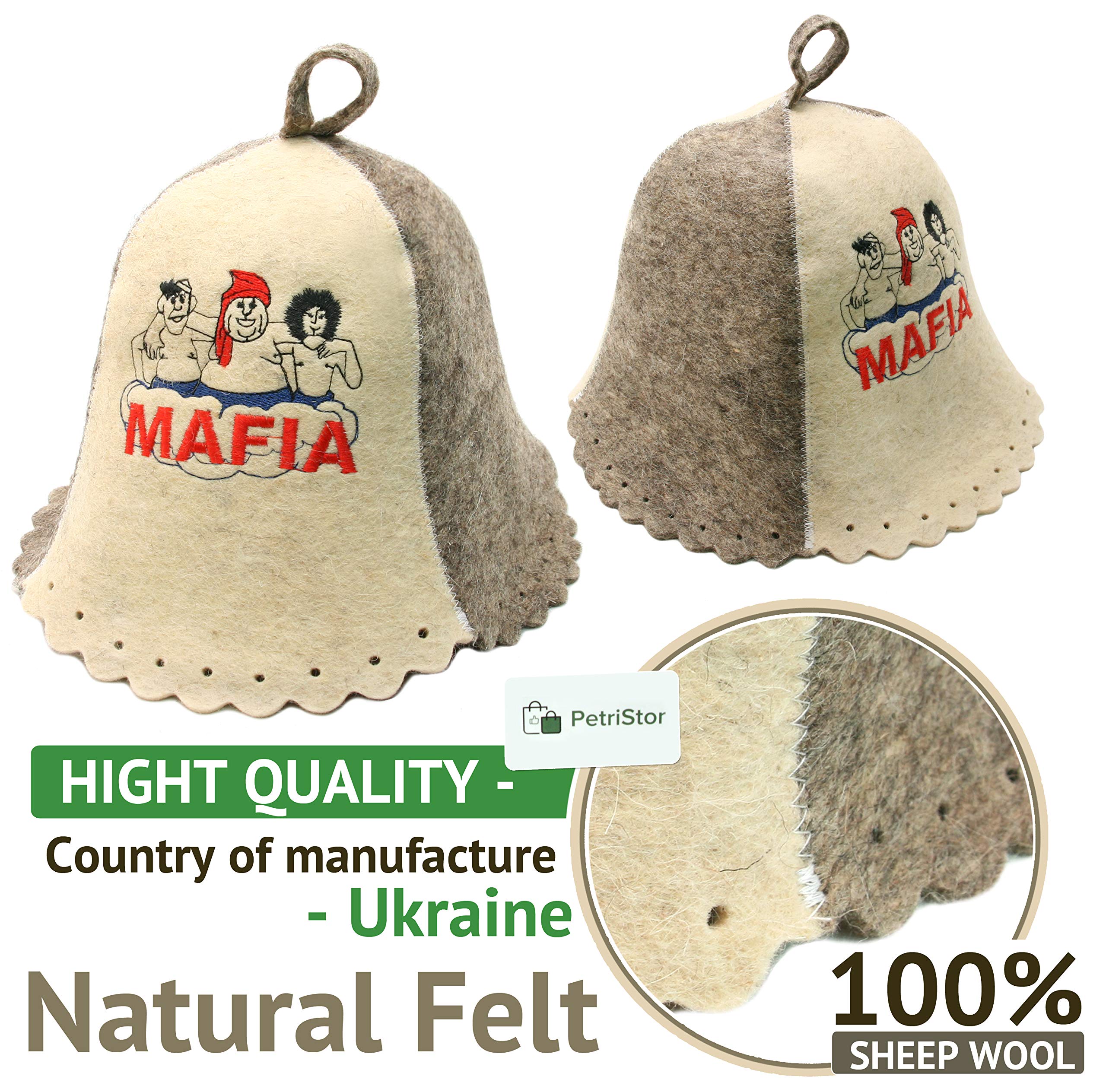 PetriStor Sauna Hat Embroidered Mafia for Man Natural Felt Made in Ukraine