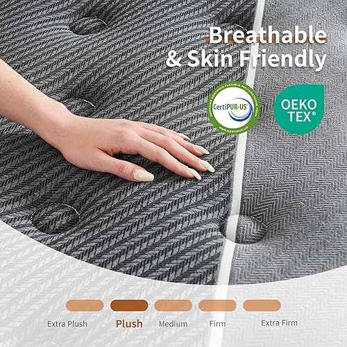 Miniatura 4 de Colchón híbrido King de 12 pulgadas en caja, firmeza media, espuma viscoelástica y resortes individuales para alivio de presión, certificado