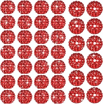 40 Pcs 20mm Rhinestone Disco Ball Beads Red Chunky