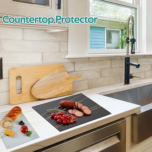 Vista 29 de Murrey Home Juego de tablas de cortar de vidrio para encimera de cocina, tablas de cortar de vidrio templado, aptas para lavavajillas, pequeña