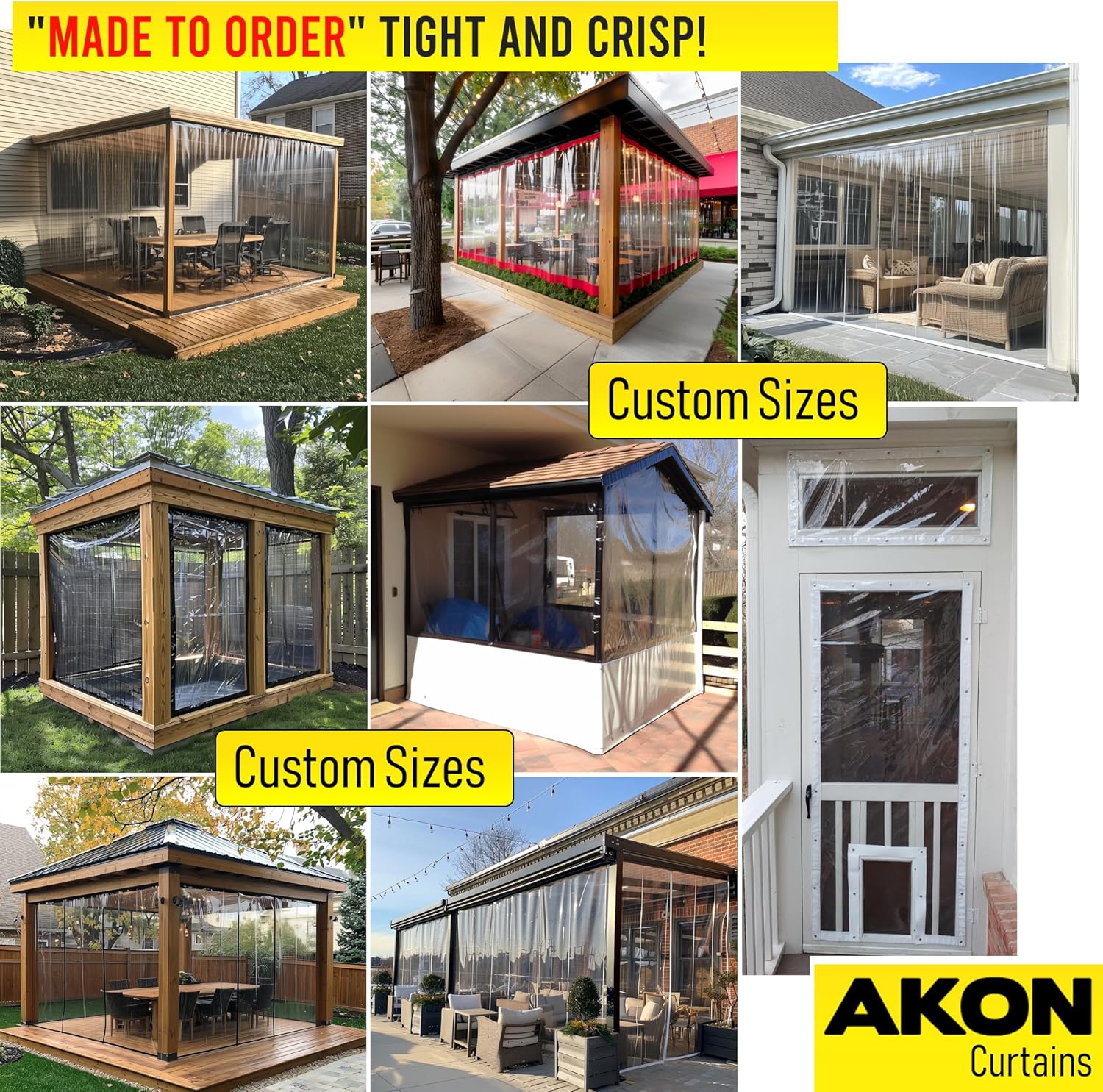 AKON Curtains Track Custom Size Clear Gazebo Curtains | Made to Order | Patios, Porch, Screen Rooms, Gazebos | Waterproof Tarpaulin