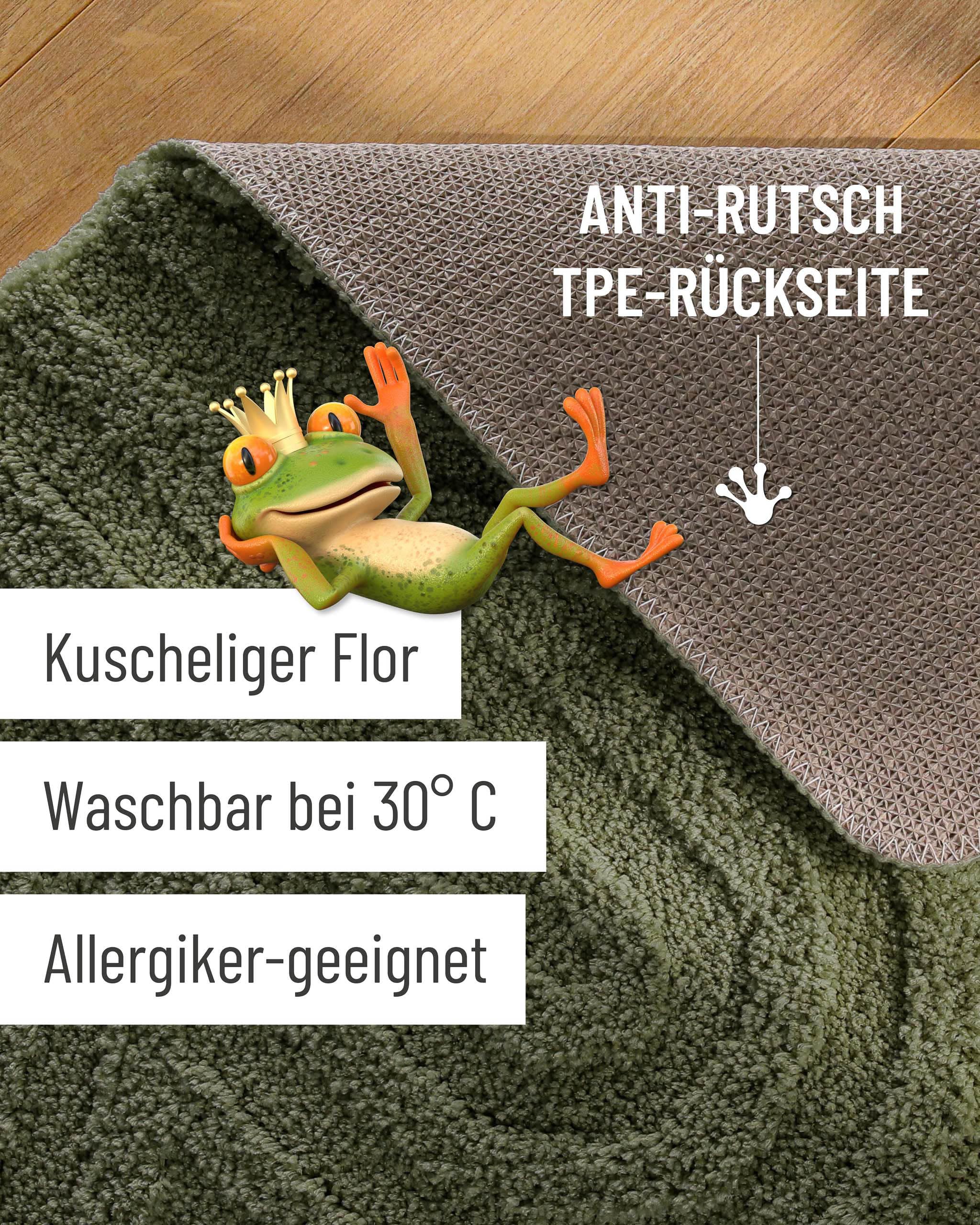 Wecon Home Badteppich Fiete, 55 x 65 cm, kiefern grün | Hoch-Tief-Struktur, waschbar 30°C, rutschhemmend