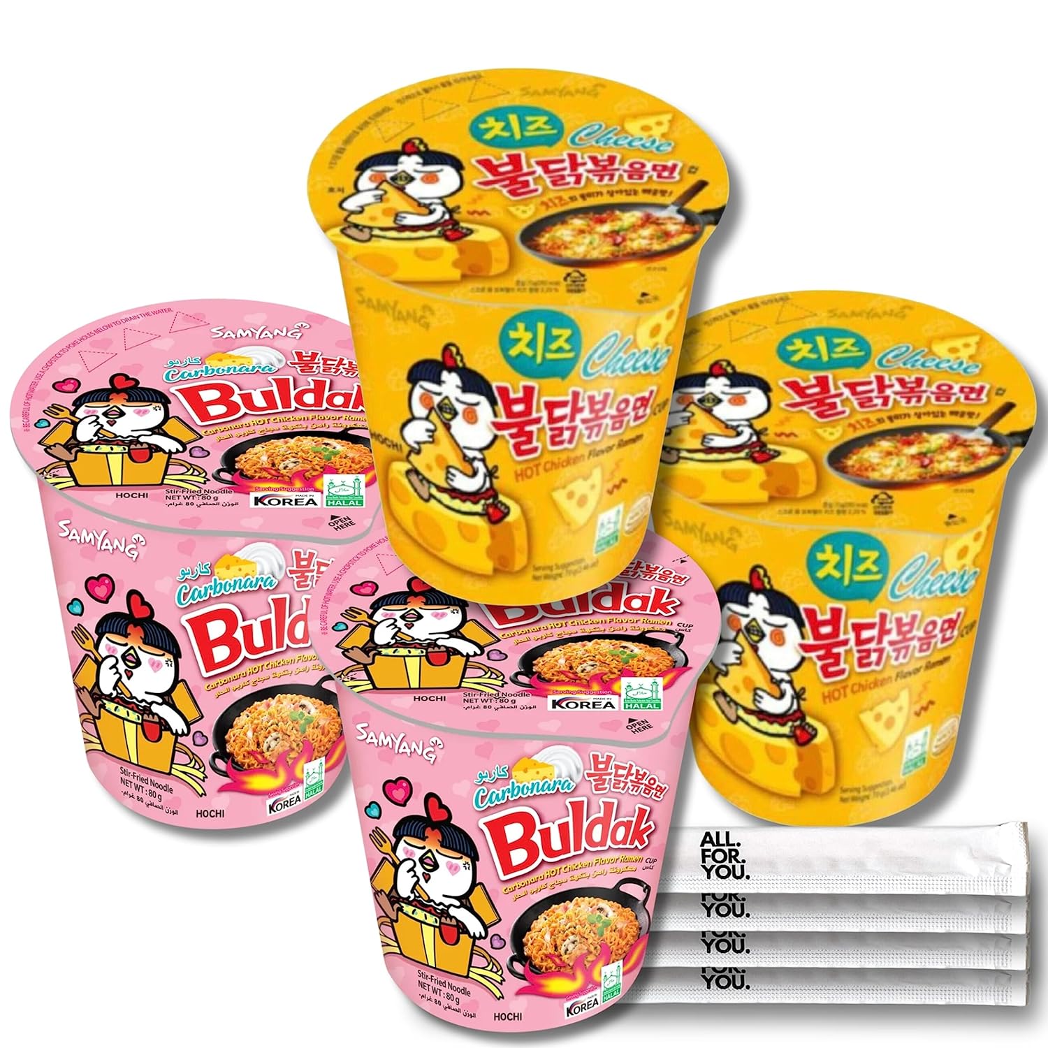 Buldak Ramen Noodles 2 Flavor Cup Variety Combo Total 4