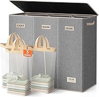 Vista 13 de SOLEDI Cesta de ropa sucia de 180L de 3 secciones, cesta de ropa sucia extra grande con tapa, cesta de ropa sucia con asa resistente, organizador
