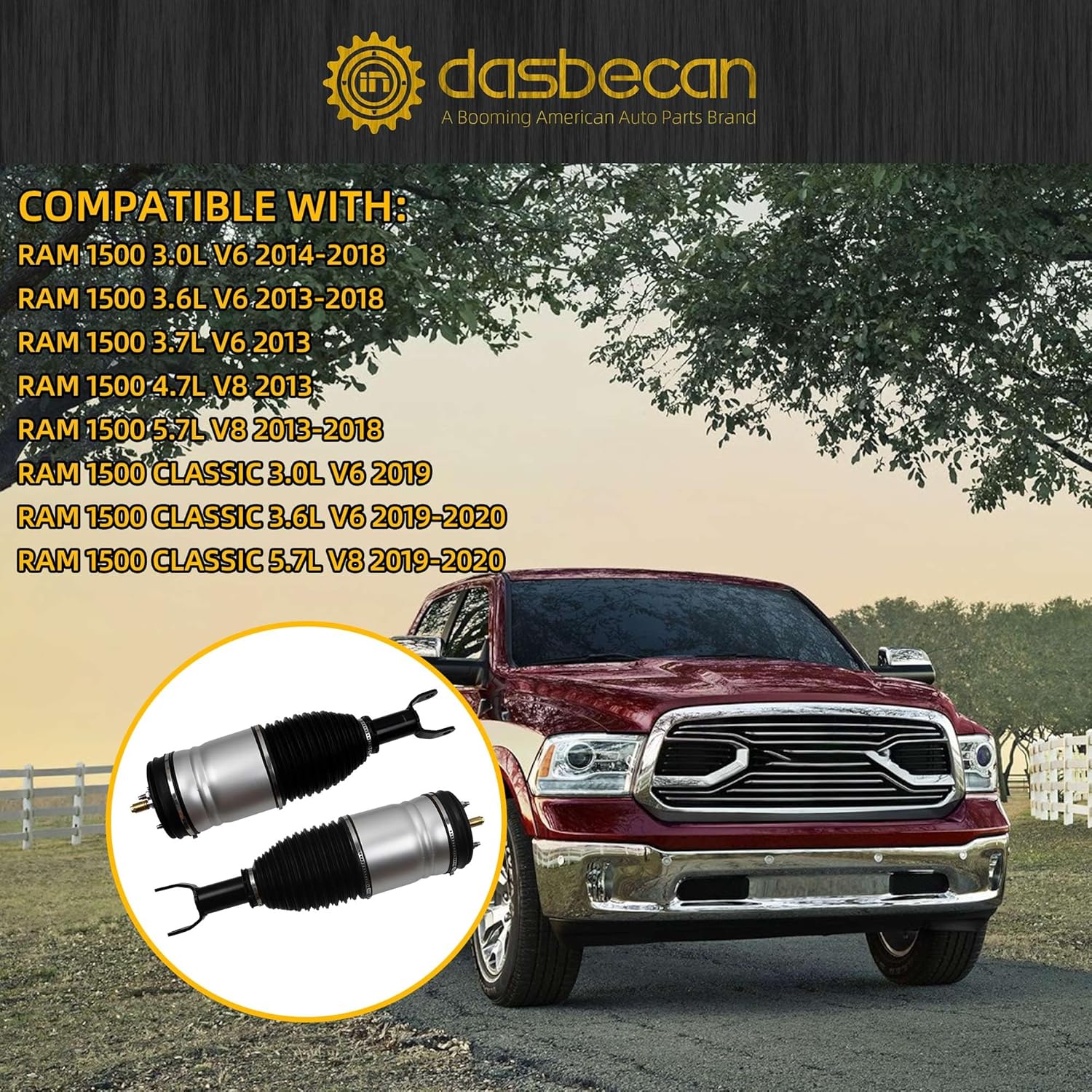 Dasbecan Front Pair Air Bladder Suspension Strut Shock Absorber Compatible with Dodge Ram 1500 2013-2018, Ram1500 Classic 2019-2020, Replace# 4877147AH 4877146AH