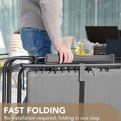 Vista 15 de Devoko Juego de 2 sillas reclinables ajustables plegables para patio con gravedad cero para el jardín con almohada Doble gris.