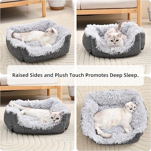 Miniatura 5 de Aalklia Cama para gatos en interiores, sofá calmante, lavable, suave, cálido, esponjoso, con parte inferior antideslizante, gris, 20 x 19 x 6