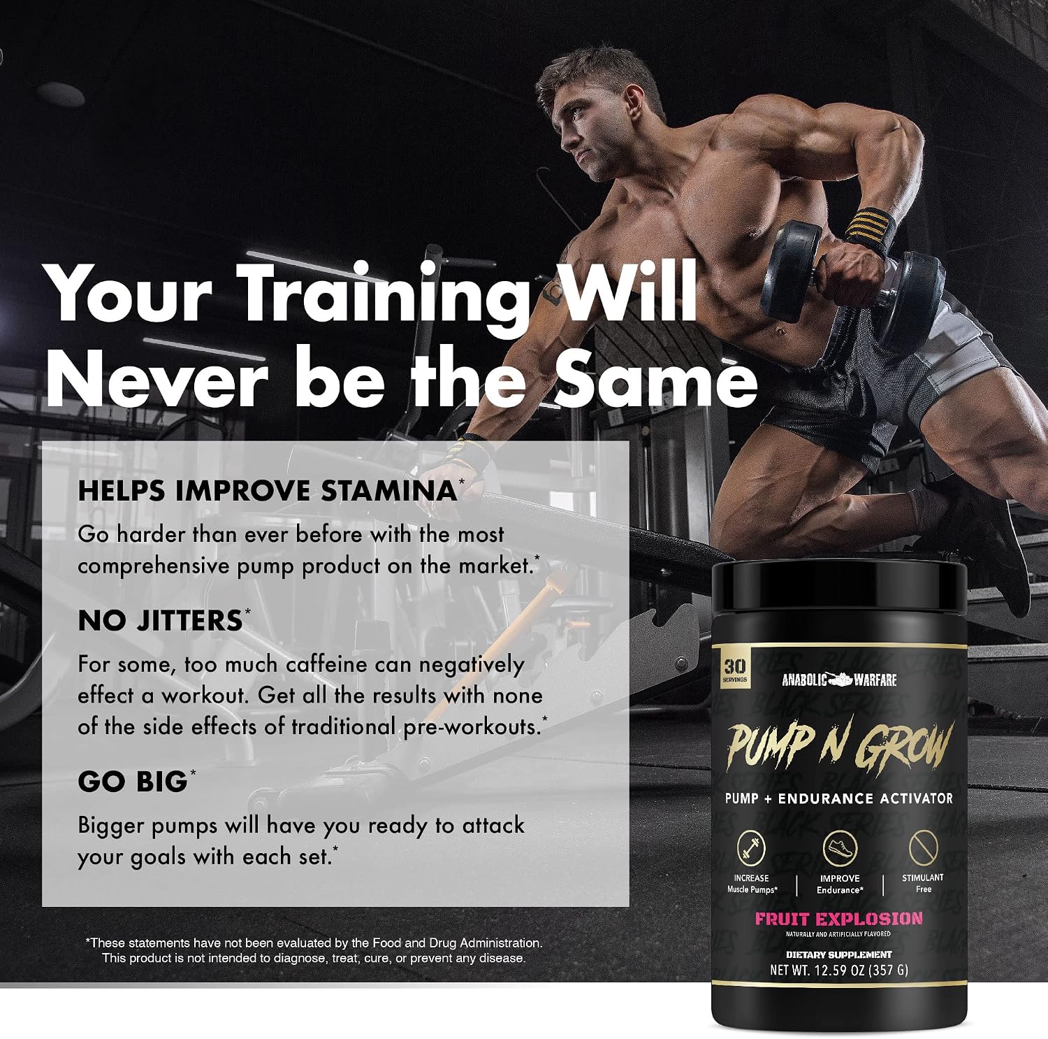 Anabolic Warfare Pump-N-Grow Muscle Pump Supplement Caffeine Free Pre Workout with L-Citrulline, L-Arginine, Beta-Alanine (Fruit Explosion– 30 Servings)
