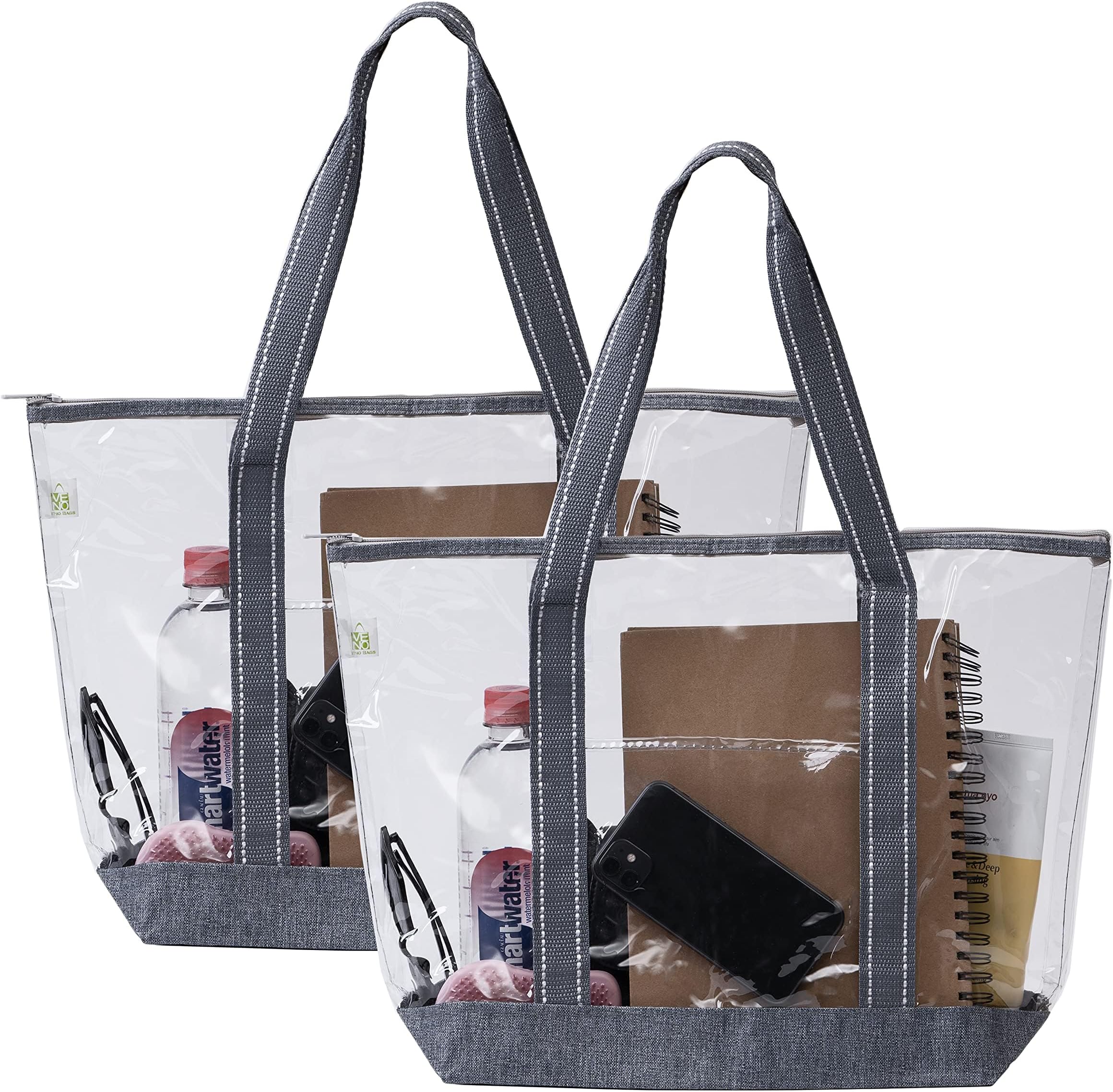 VENO 2 Pack Clear Beach Bag, Large Transparent Large Tote Bags Swim Pool Gym Summer Vacation Essentials for Women Men - Gray