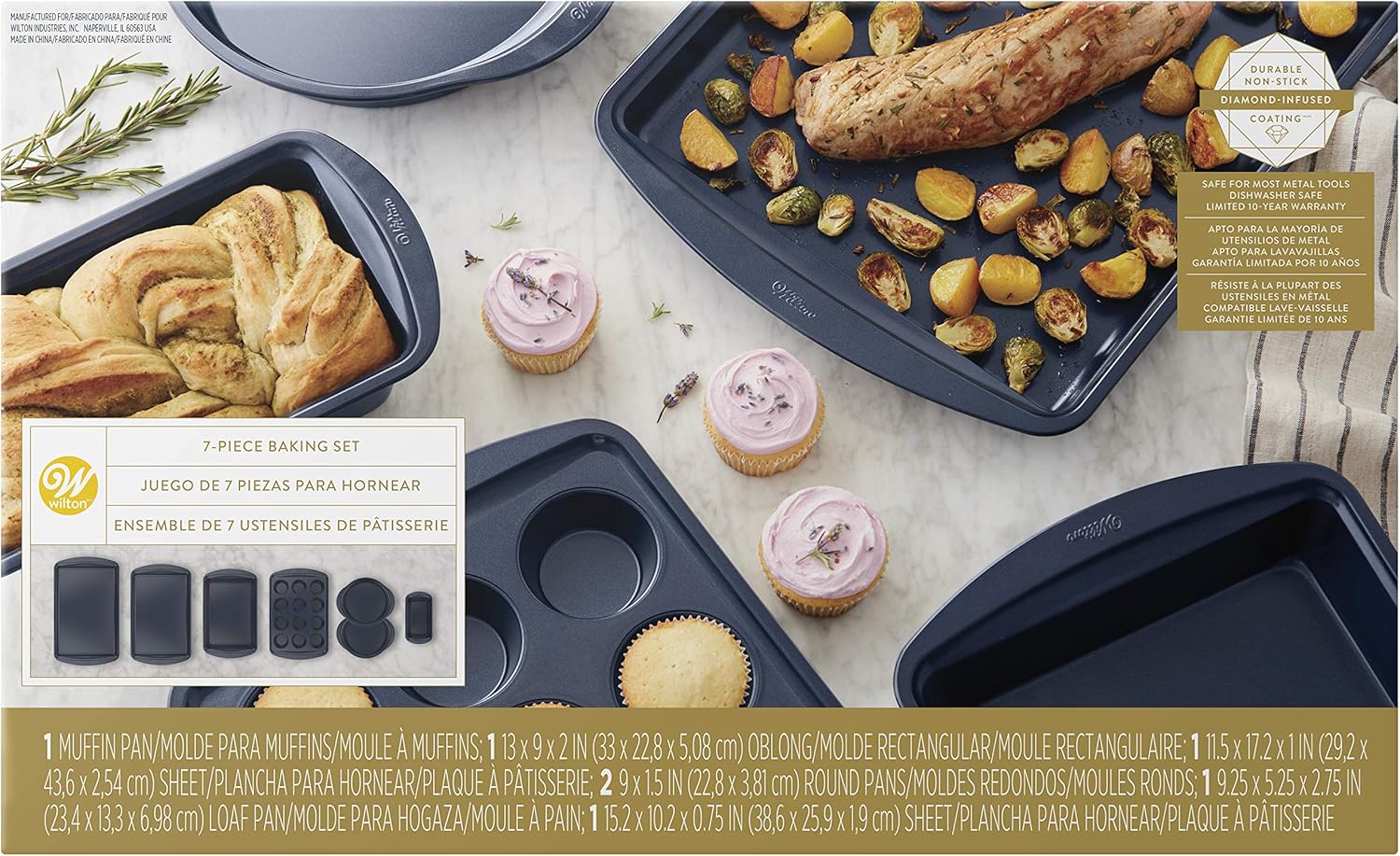 Wilton Non-Stick Diamond-Infused Navy Blue Baking Set, 7-Piece: Home & Kitchen