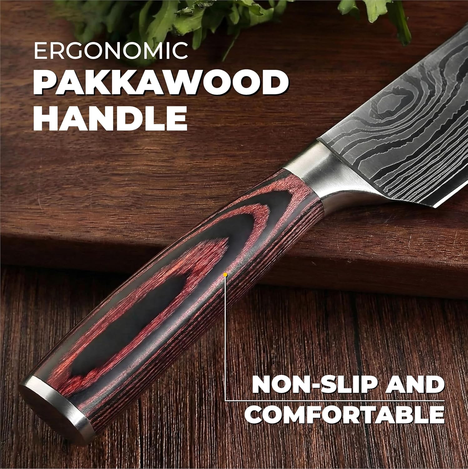 Kitchen Knife Set Professional Chef Knives, 8-Piece Stainless Steel Knife Set with Santoku, Nakiri, Bread, Paring, Boning Knives & Pakkawood Handle