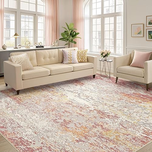 Area Rug Living Room Rugs - 9x12 Washable Large Soft Indoor Neutral Modern Abstract Low Pile Rug Carpet for Bedroom Dining Room Farmhouse Home Office - Colorful