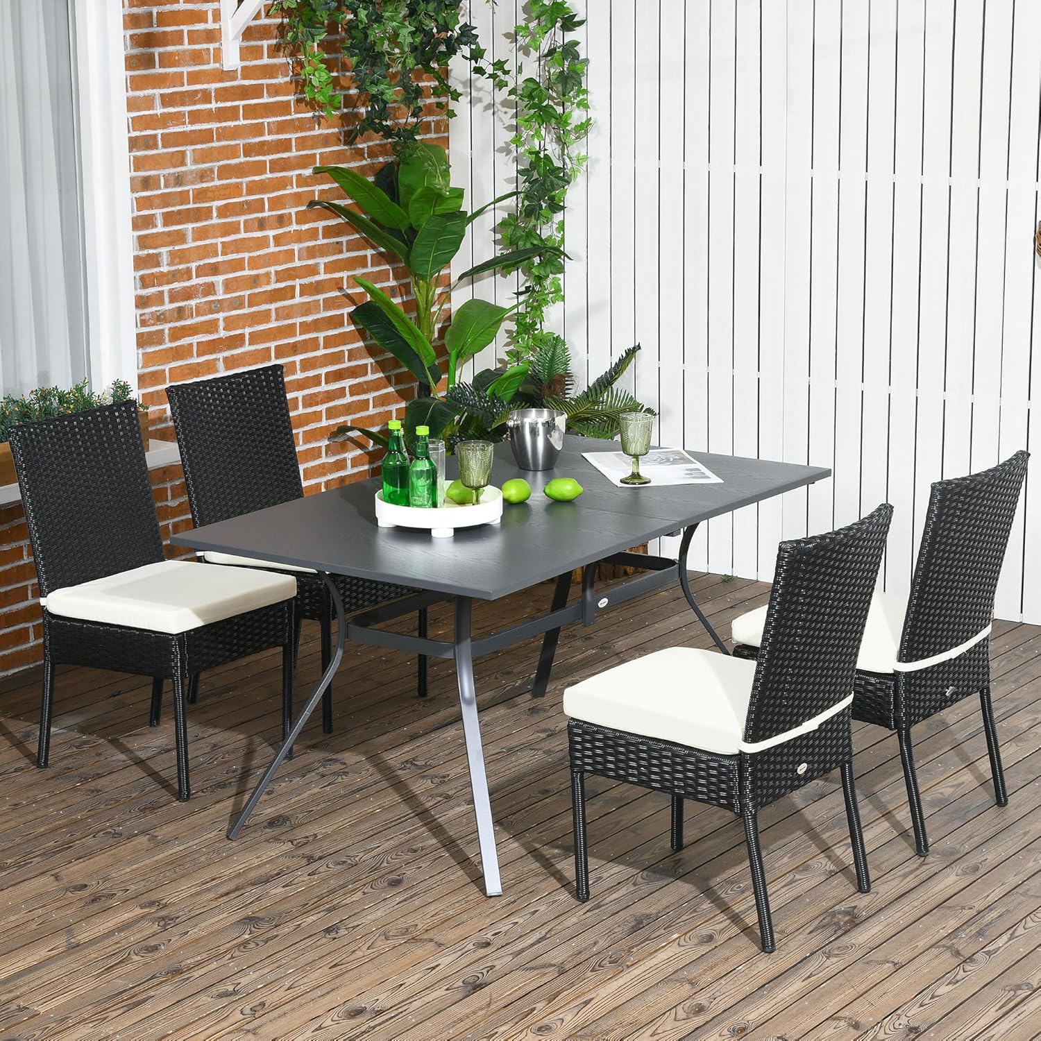 Outsunny 4 PE Rattan Outdoor Dining Chairs with Cushions, Patio Wicker Dining Chairs with Backrests for Porch, Deck, Garden, Black