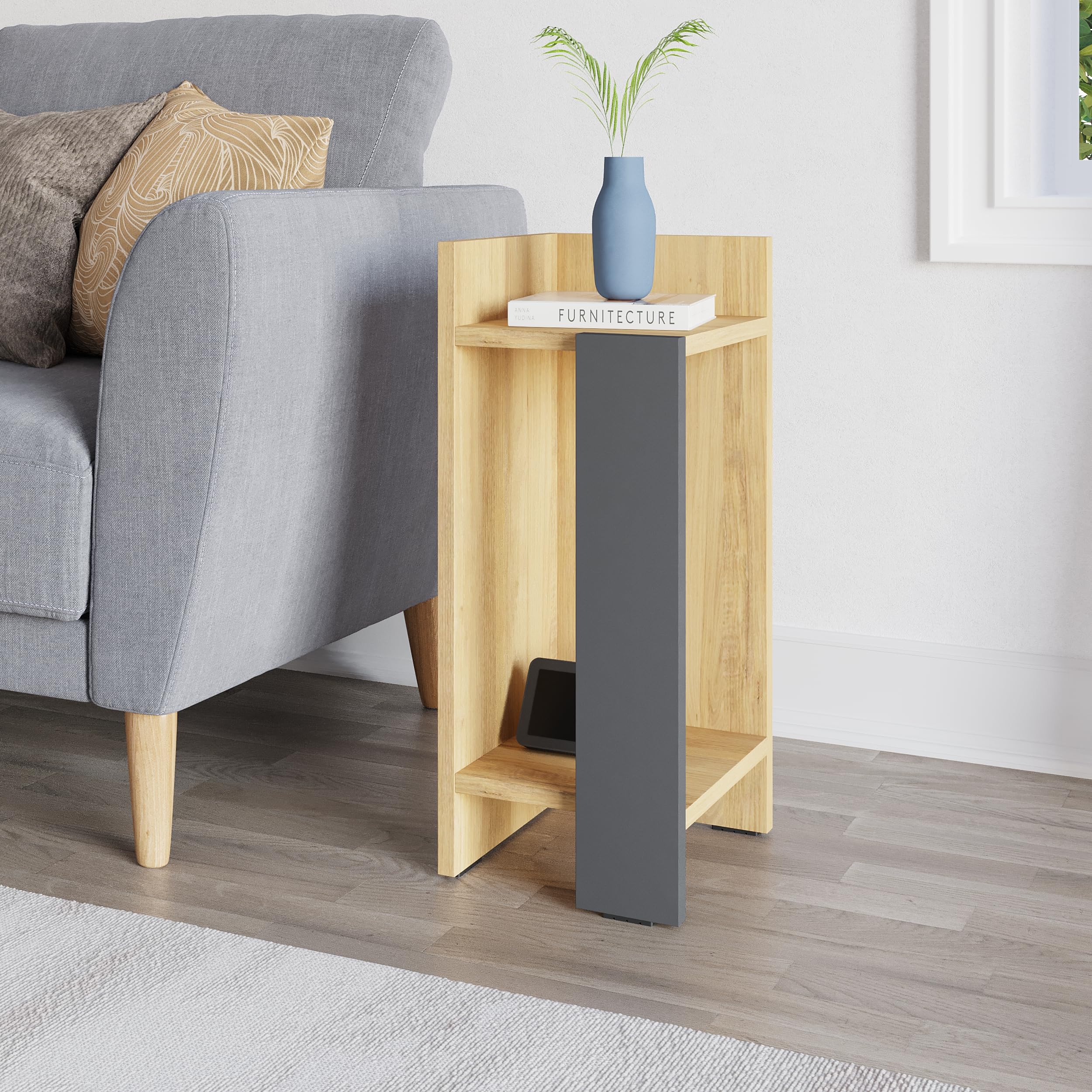 Hocus Picus Nachtkastje Met 2 Planken - Moderne Slanke Bijzettafel Voor De Slaapkamer Eenvoudig