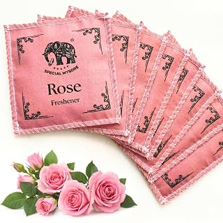 Rose Fragrance Sachets (Pack of 8) | Natural Rose Scent | Long-Lasting Wardrobe Freshener | Eco-Friendly Cloth Pouch | for Cupboard, Drawer, Saree, Car & Travel Bag