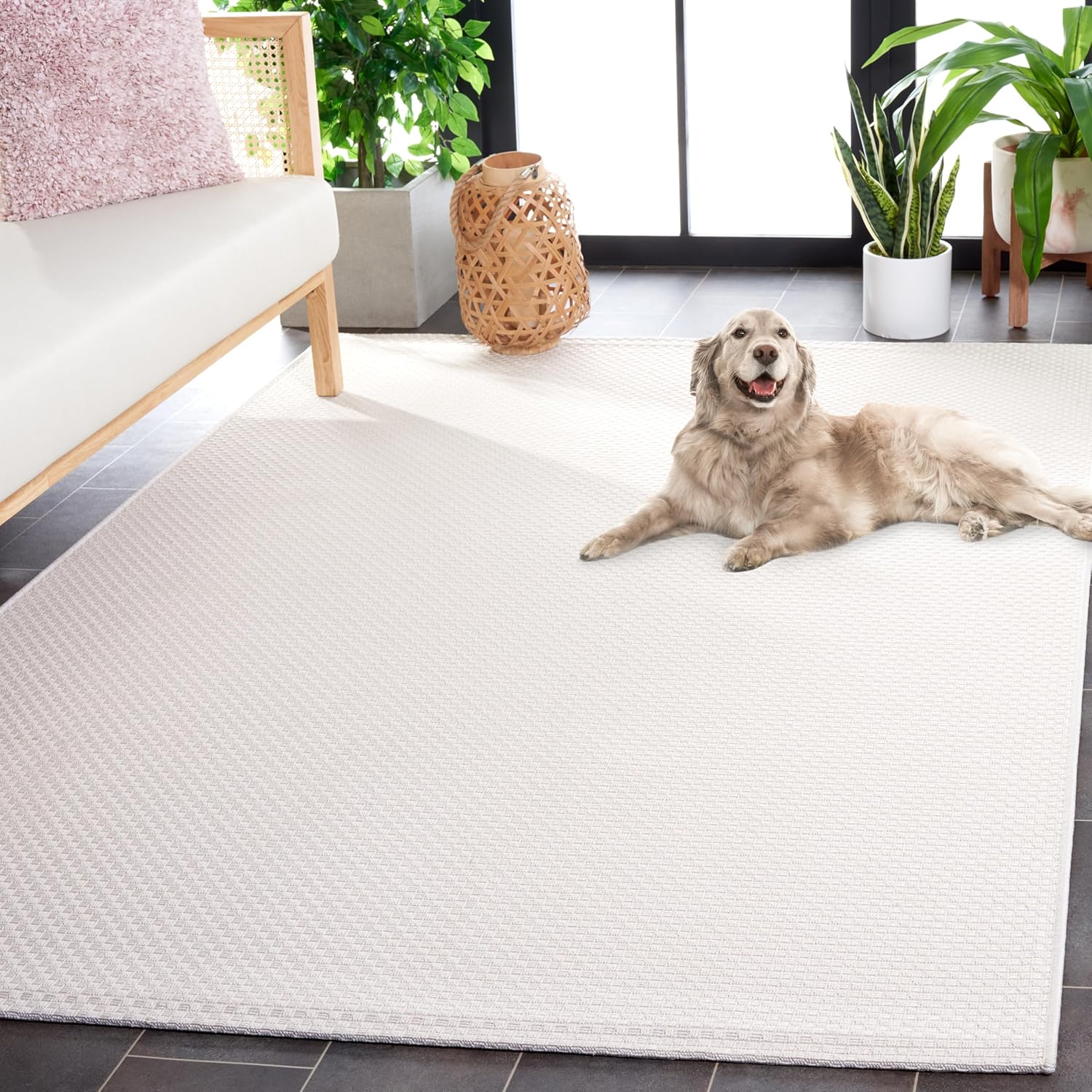 SAFAVIEH Washable Rug Outdoor Sisal All-Weather Collection - 5'3" x 7'6", Ivory, Non-Shedding & Easy to Clean, Ideal for Patio, Backyard, Mudroom (SAW640A)