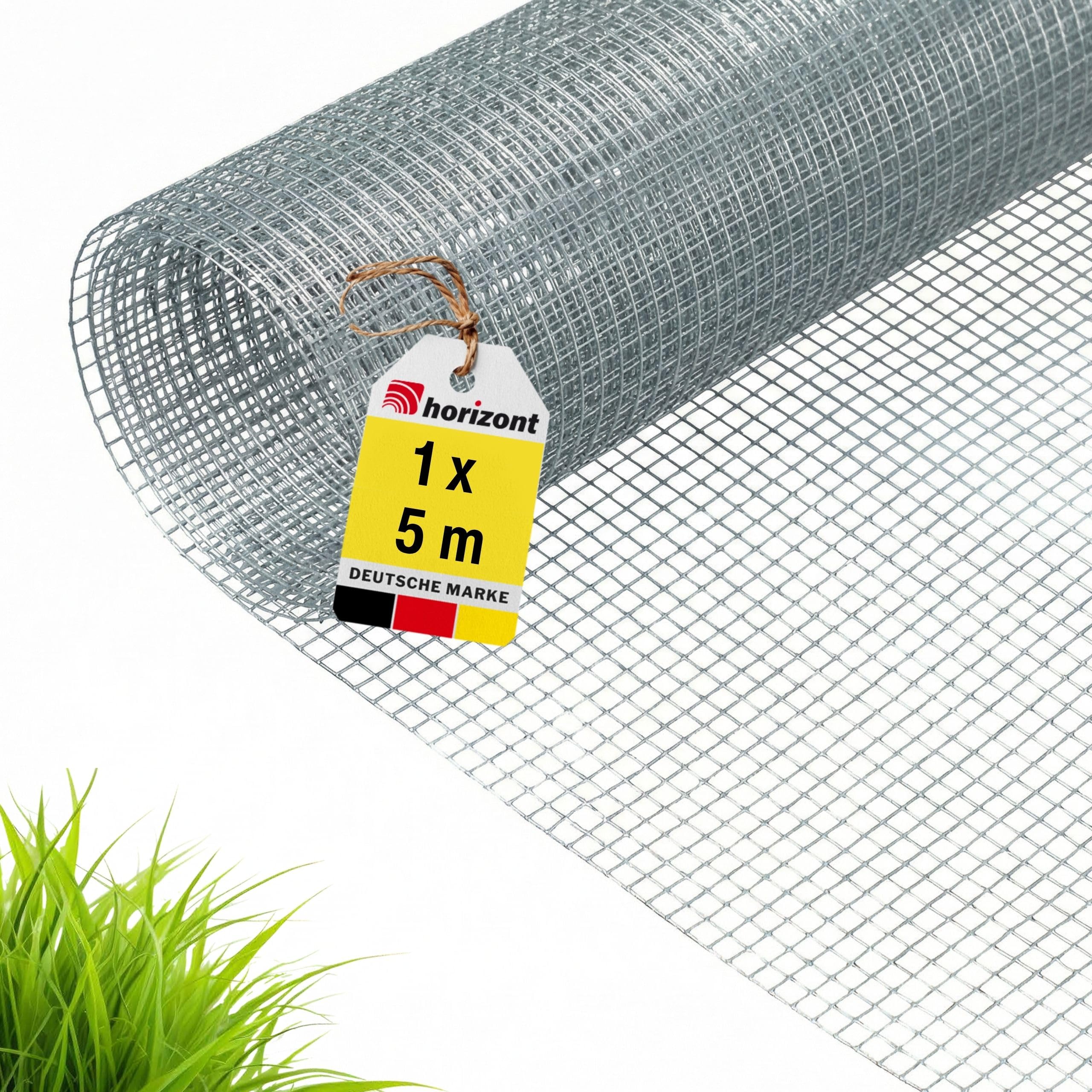 horizont Wühlmausgitter - 1 x 5 m - Maschenweite 6,3 mm - verzinkt - Drahtgitter feinmaschig, Volierendraht, Maulwurfgitter, Kaninchendraht, Vogelschutzgitter, Hasendraht, Maschendrahtzaun