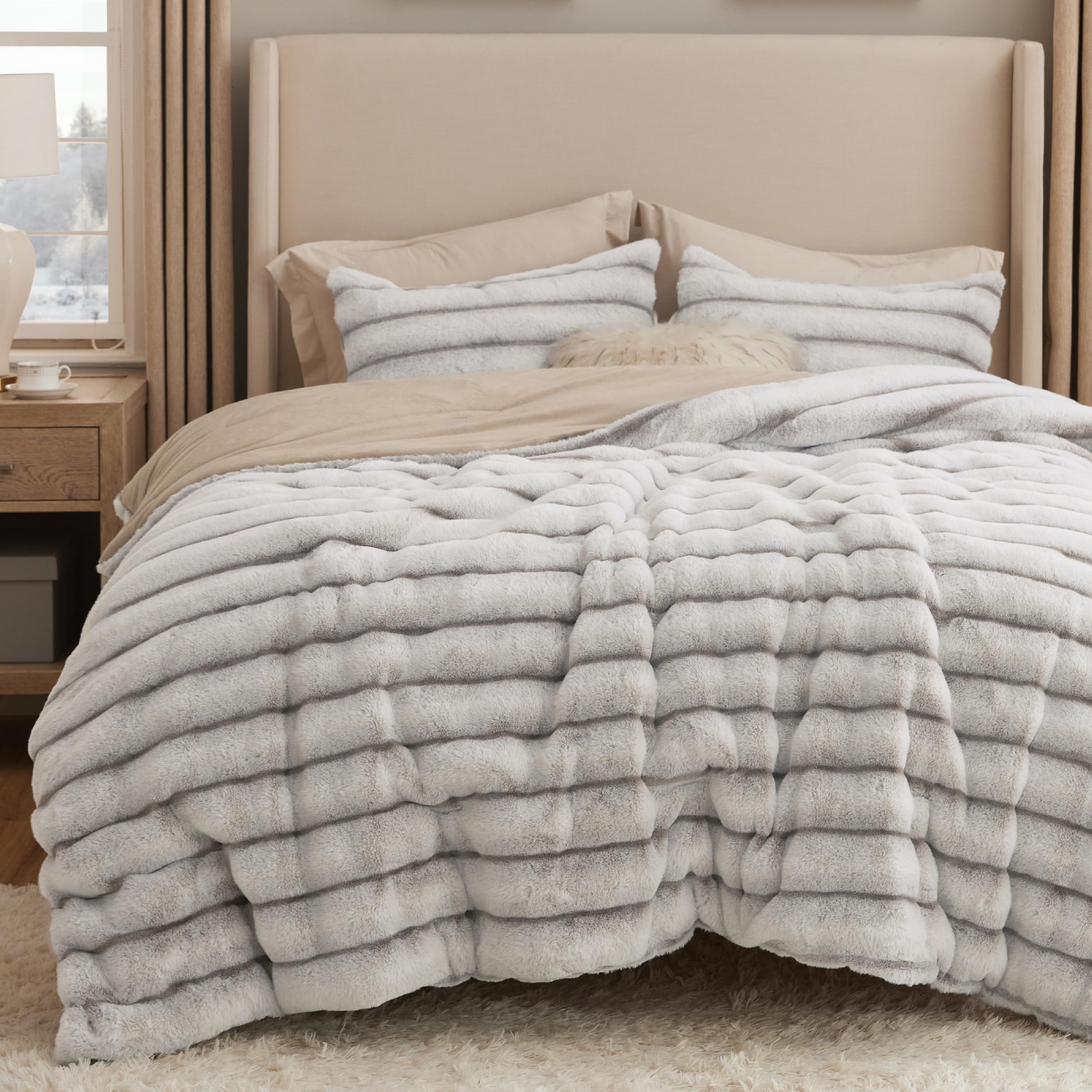 Bedsure Fluffy Comforter Set King - Faux Fur Comforter King Size