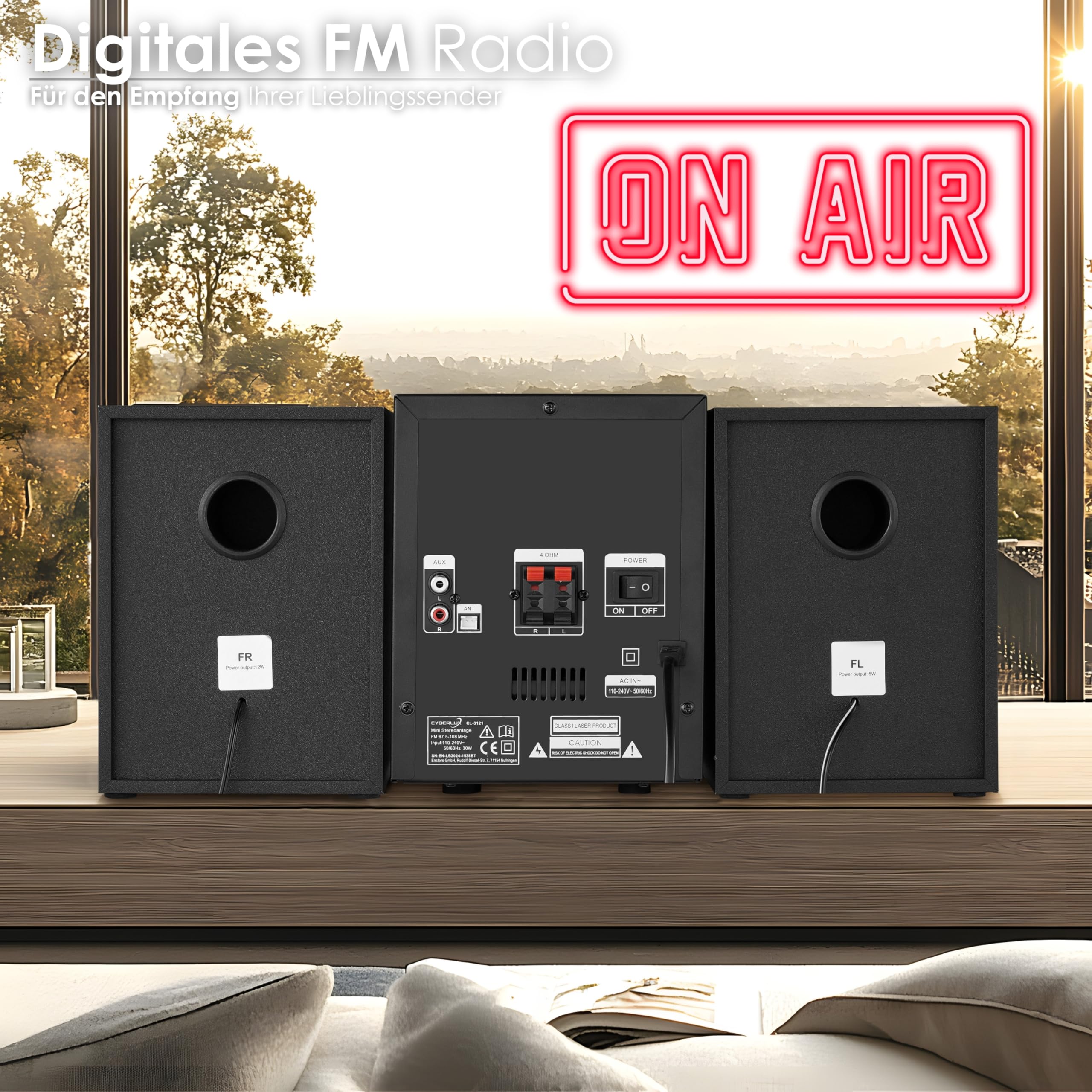 Sistema compacto HiFi estéreo Bluetooth | Mini cadena CD USB AUX FM 30 memorias LED