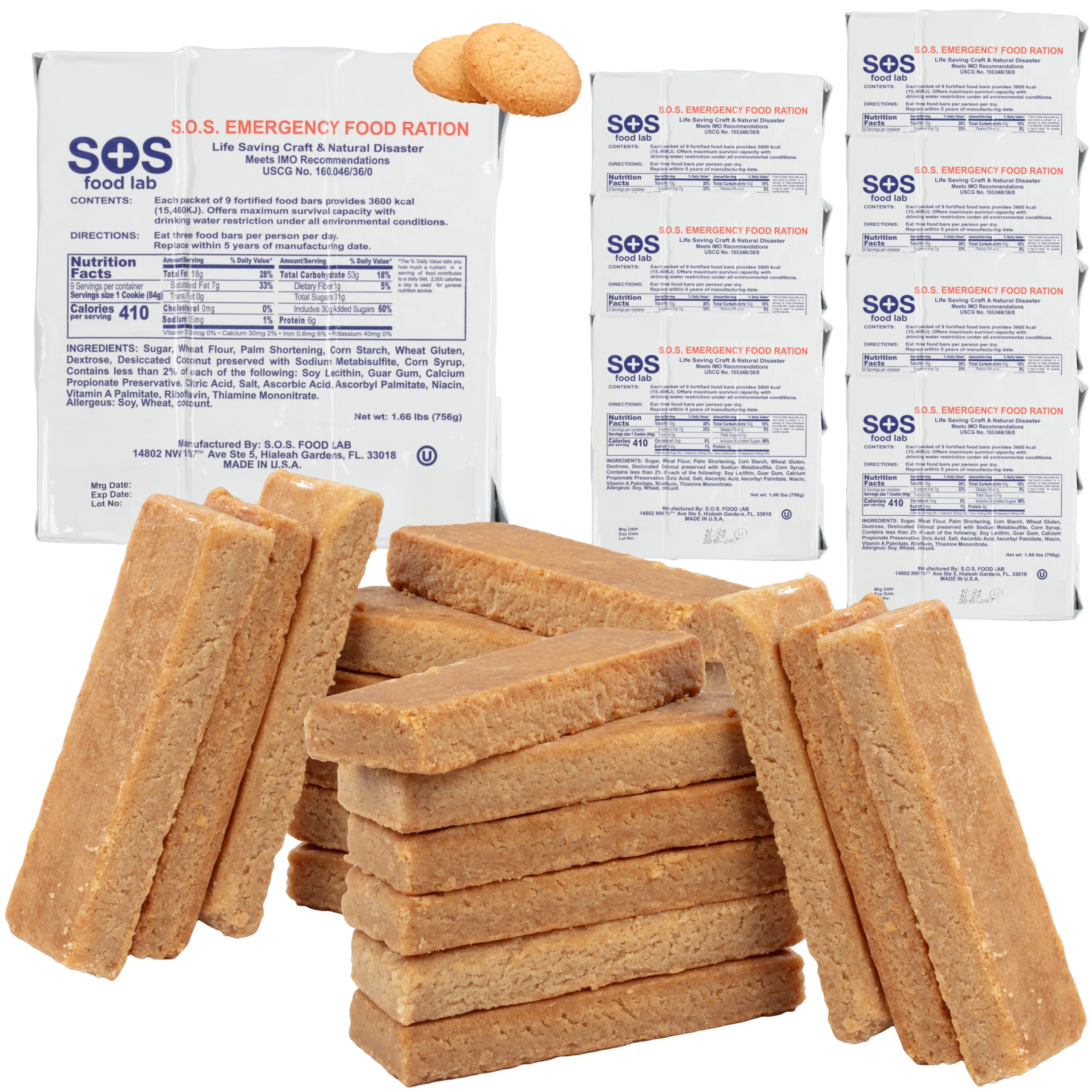 O.S. Rations Emergency 3600 Calorie Bar - 3 Day / 72 Hour Package with 5 Year Shelf Life- 8 Packs
