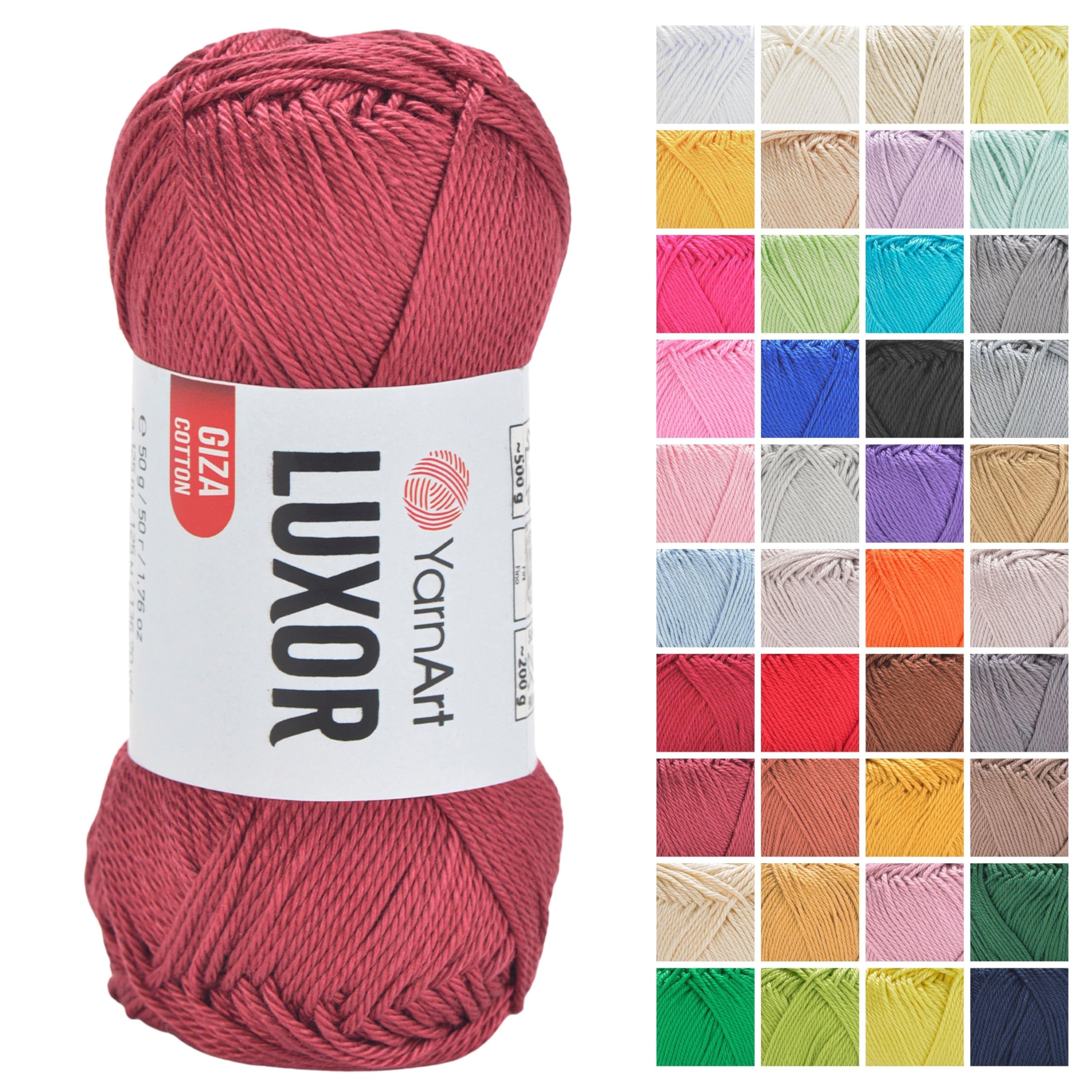 YarnArt Luxor Mercerized Cotton Yarn – 100% Giza Cotton, Smooth Texture, 50g (1.76 oz), 125m (136 yds), Lightweight Yarn for Summer Projects, Amigurumi, Baby Items, and Accessories (1224)