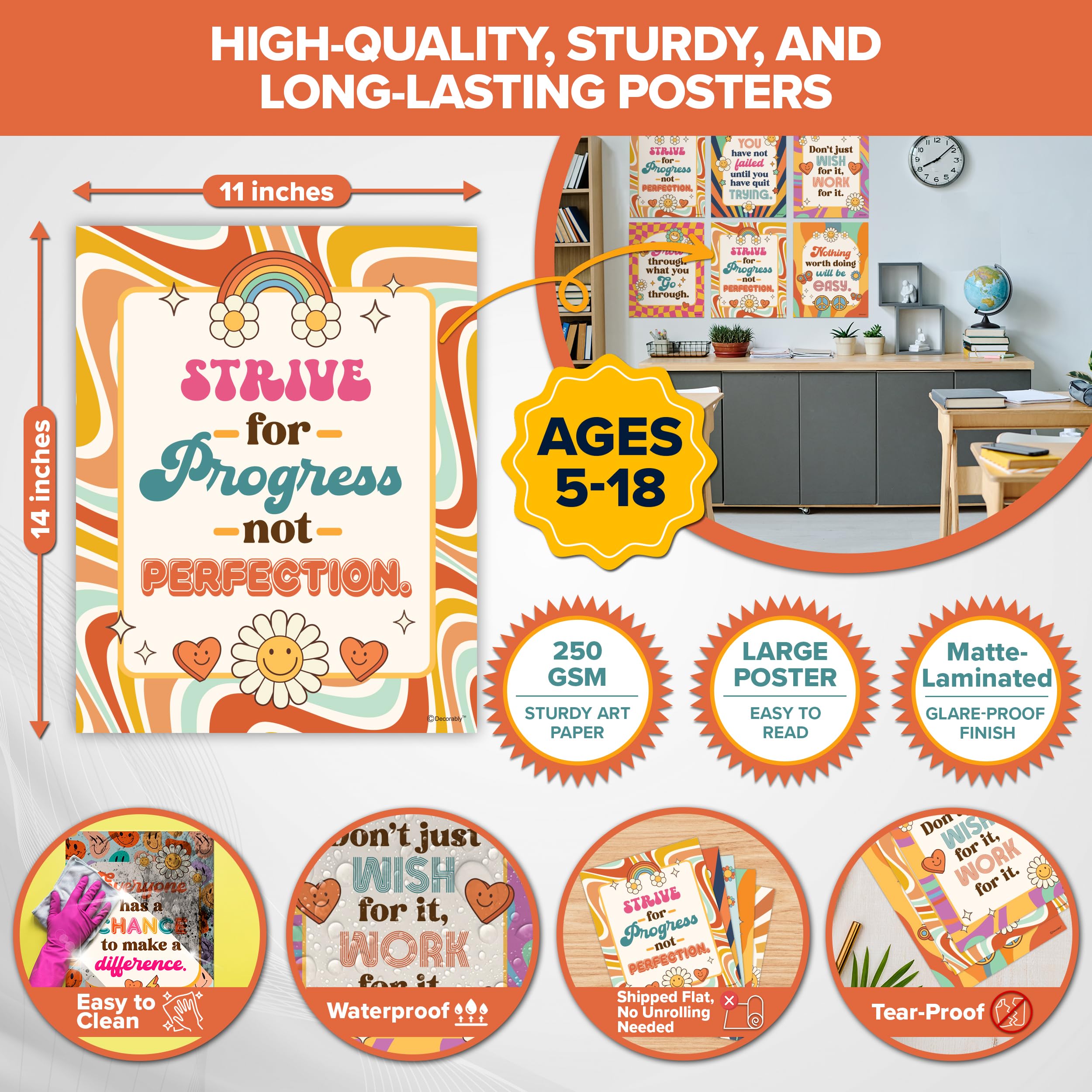 Snapklik.com : Decorably 15 Motivational Retro Groovy Classroom Decor Theme