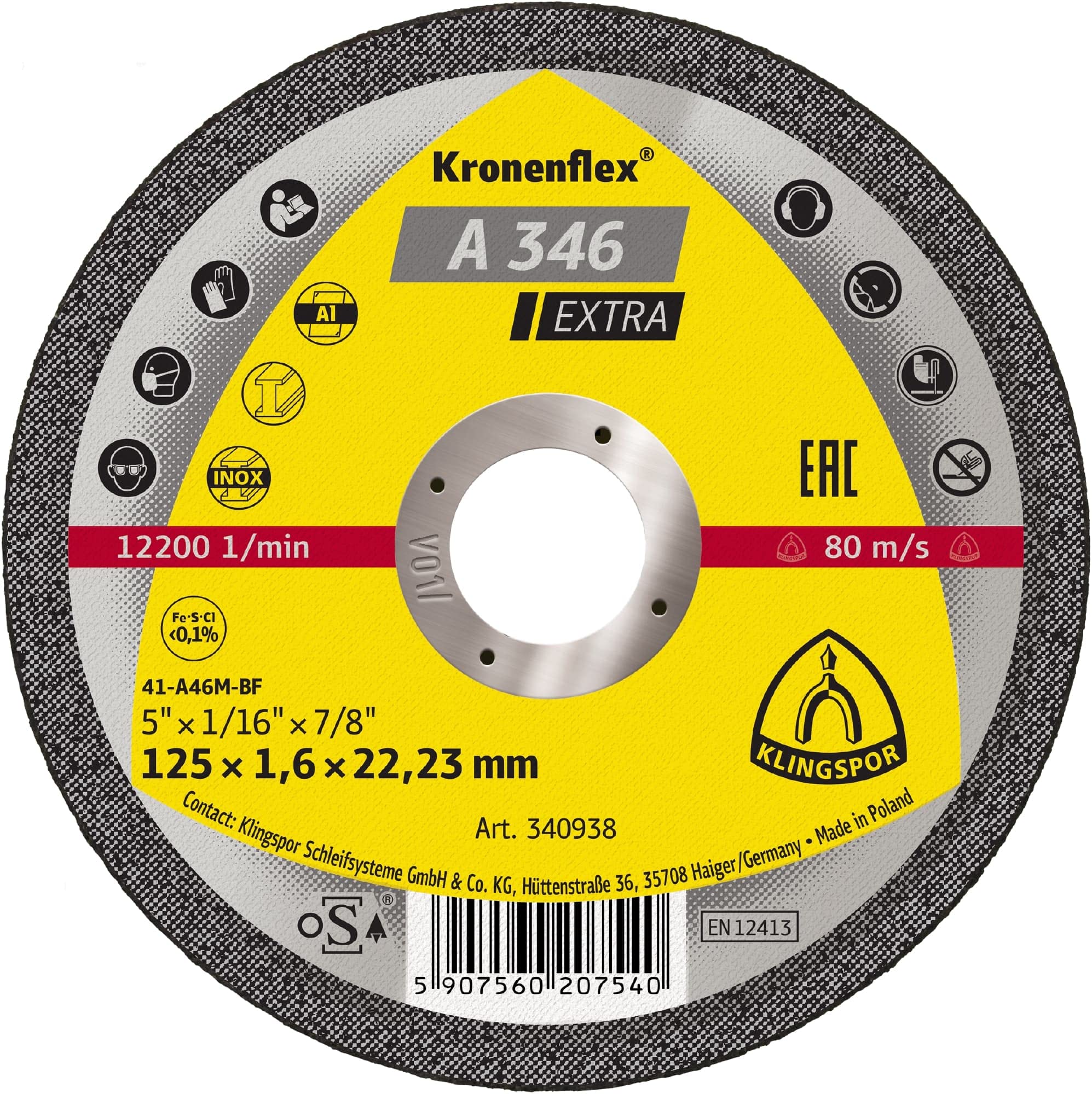 Klingspor - 25 dischi da taglio MP EXTRA A 346 D. Klingspor, 125 x 1,6 x 22,23 mm, acciaio inossidabile/metallo