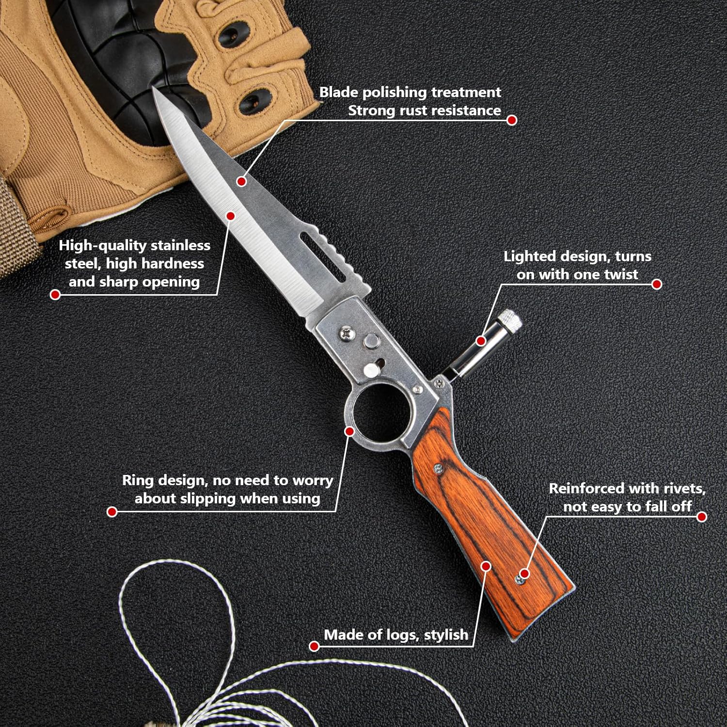 2 Pcs Pocket Knife Ak47 Folding Knife Stainless Steel Blade Lightweight Wooden Handle, Gifts for Men