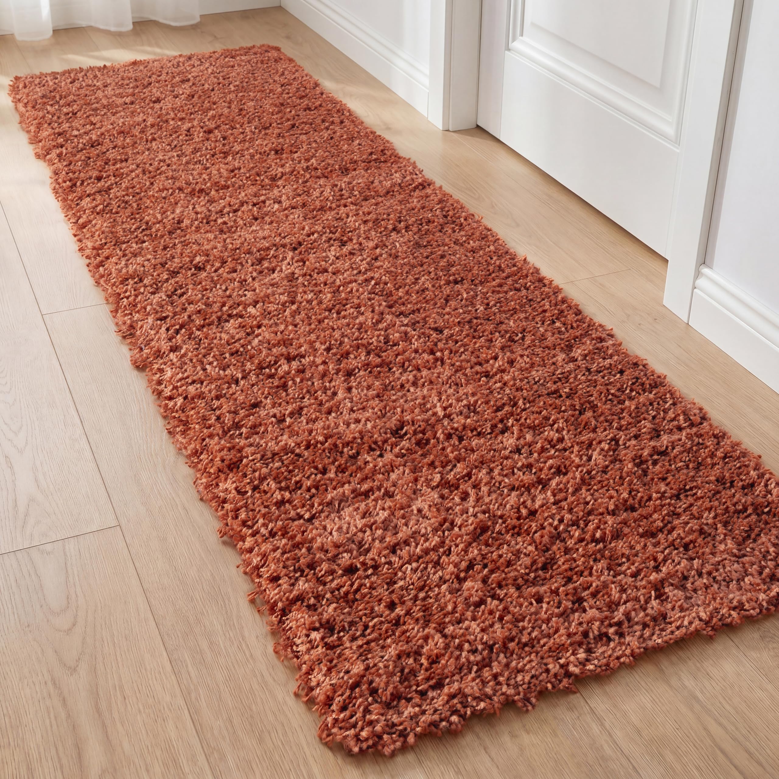 Ruglenza Shaggy Area Rug 80x150 cm Terracotta - Fluffy Rug, Ultra Thick 45mm Deep Pile, OEKO-TEX Certified, Soft Shaggy Carpet with Jute Backing, Ideal for Bedroom & Living Room