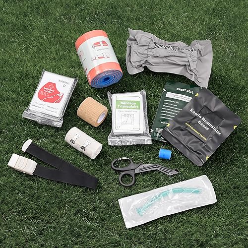 Miniatura 8 de Kit de primeros auxilios de supervivencia con bolsa Molle, vendaje israelí de 6 pulgadas, kit táctico de primeros auxilios para automóvil, camping,