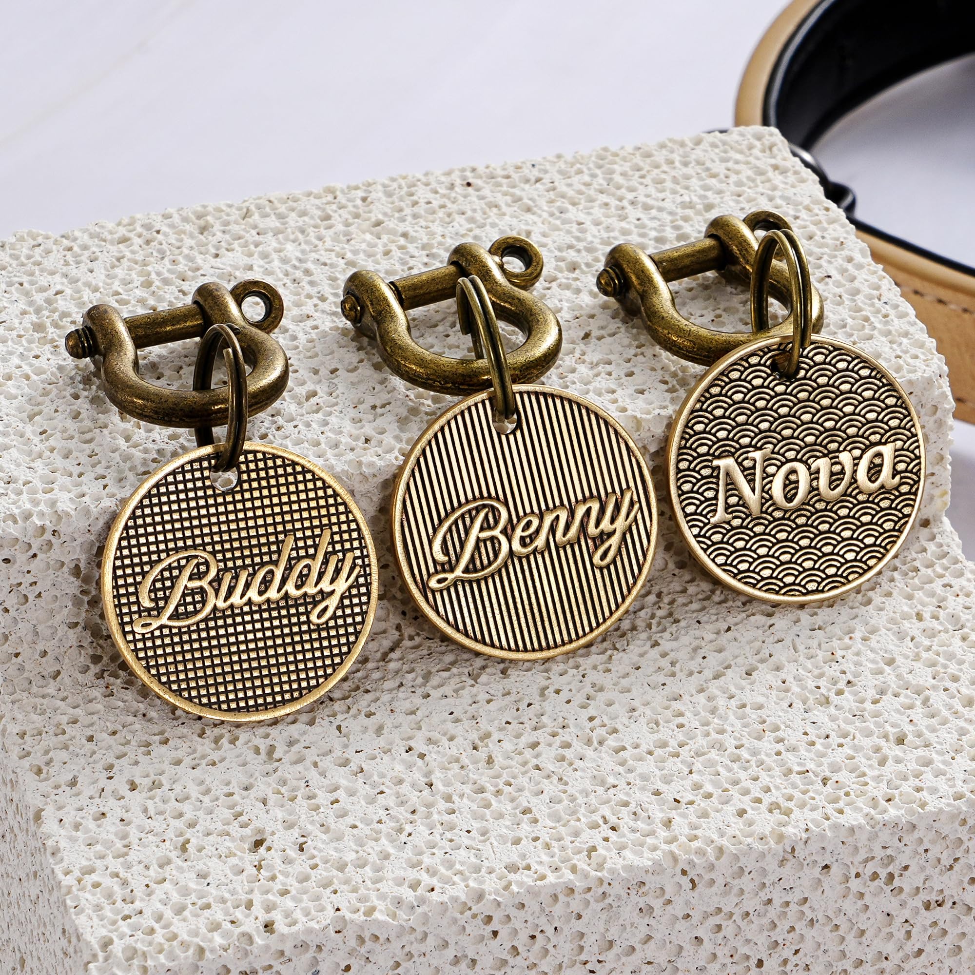 Personalized Dog Name Tag, Brass Dog Cat ID Tag, Deep Engraved Name Collar Tag, Custom New Puppy Gift, Gifts for Pet Lovers
