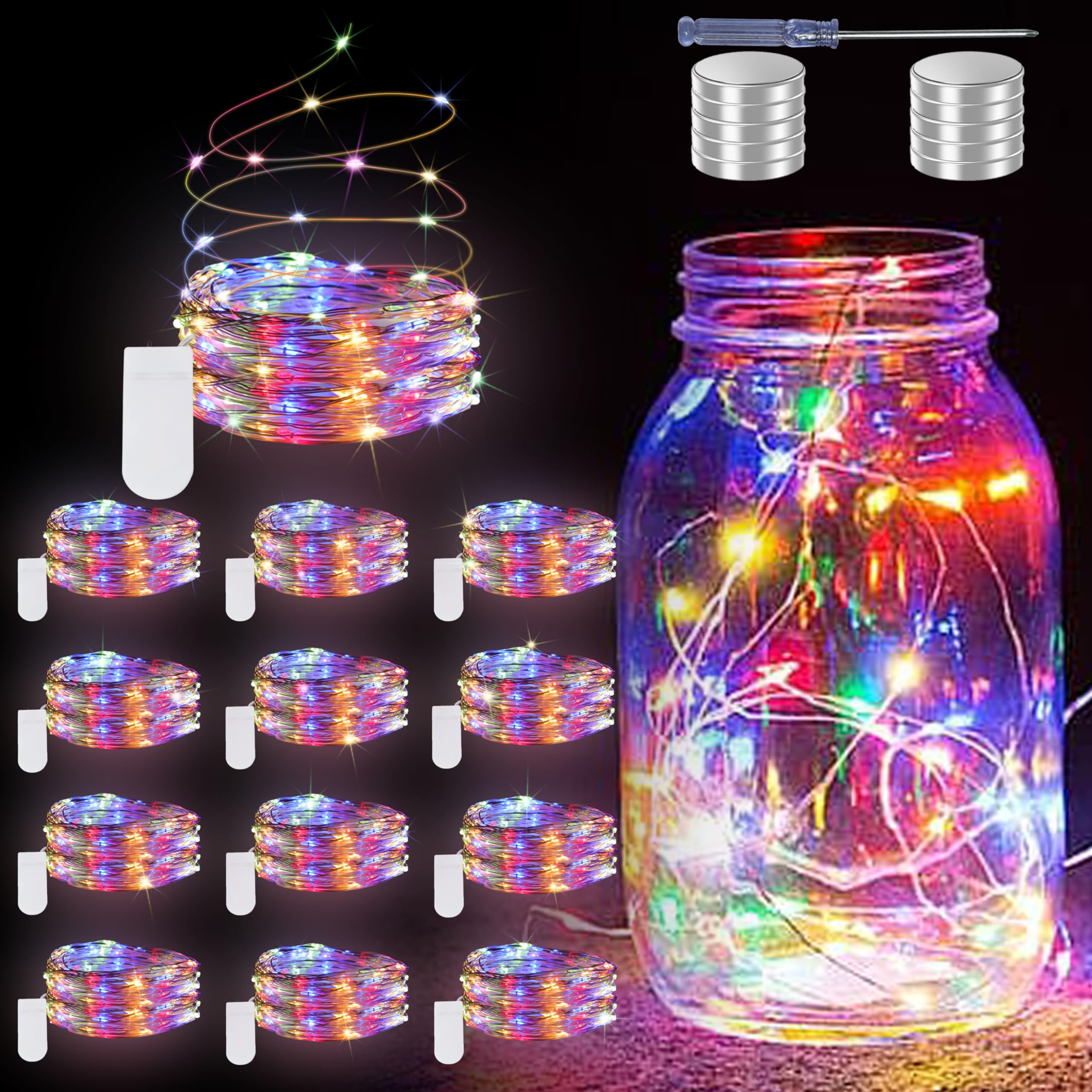 JUSTPRO 12 Pack Fairy Lights Battery Operated String Lights - 7ft 20 LED Waterproof Silver Wire Firefly Lights for DIY Wedding Décor Table