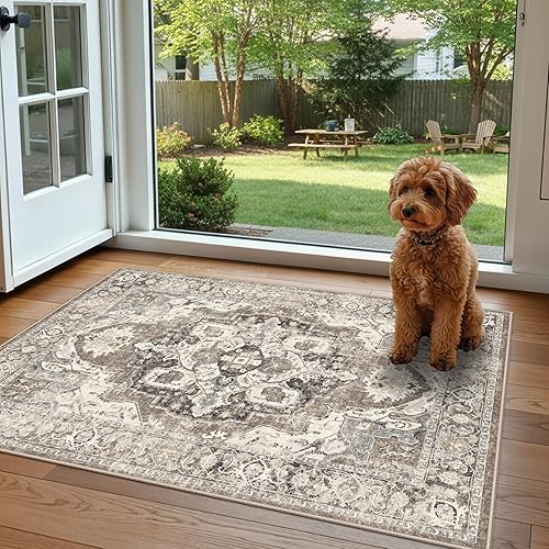 Miniatura 3 de YOUFORTONG Alfombra Lavable de 2 x 3 Pulgadas para Entrada Alfombra Antideslizante Vintage para Interiores con Respaldo de Goma para Sala de Estar,