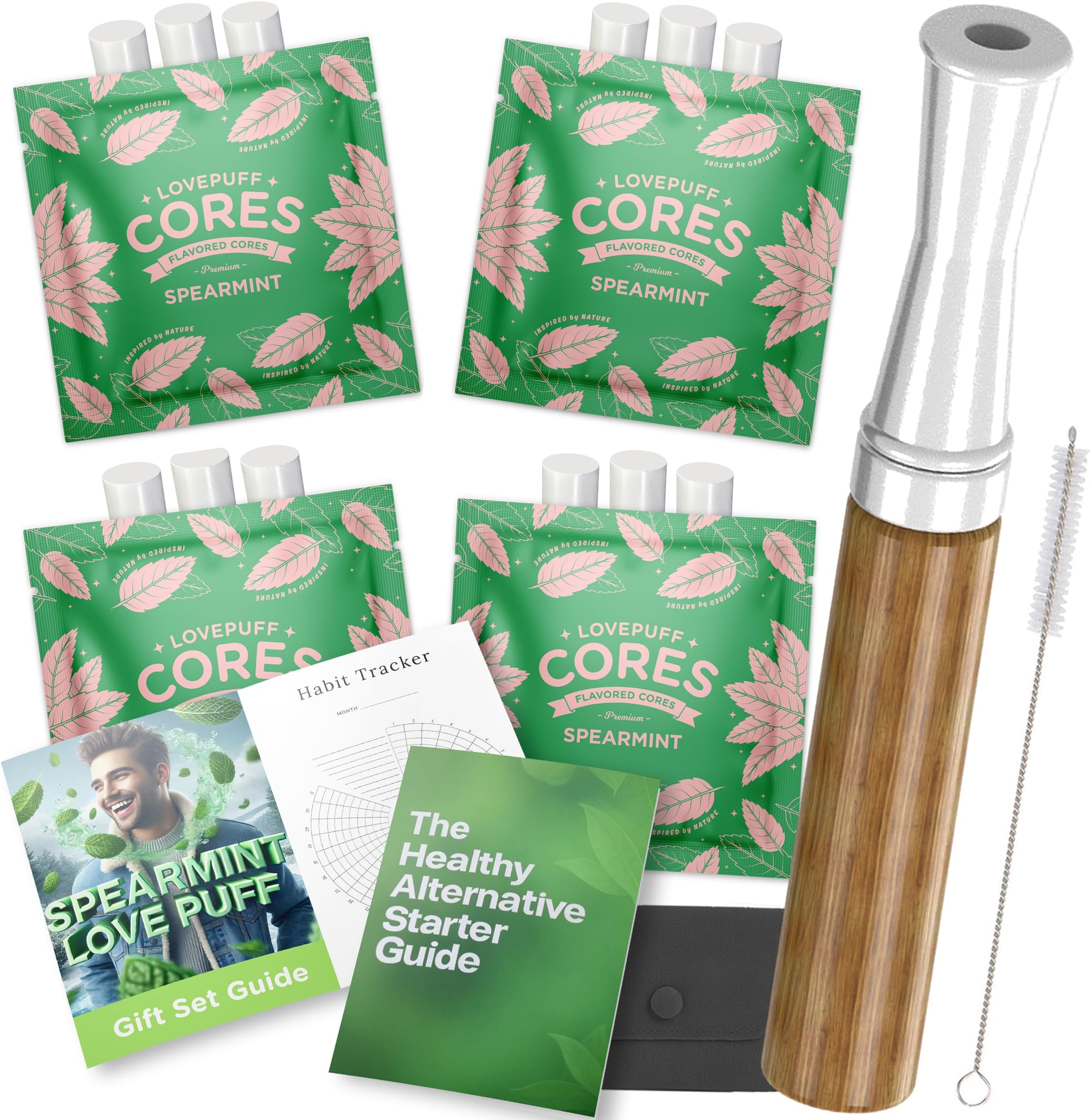 Combo Pack - Replacement Premium Wooden Air Inhaler Stick with 4 Natural Spearmint for Healthier Choices
