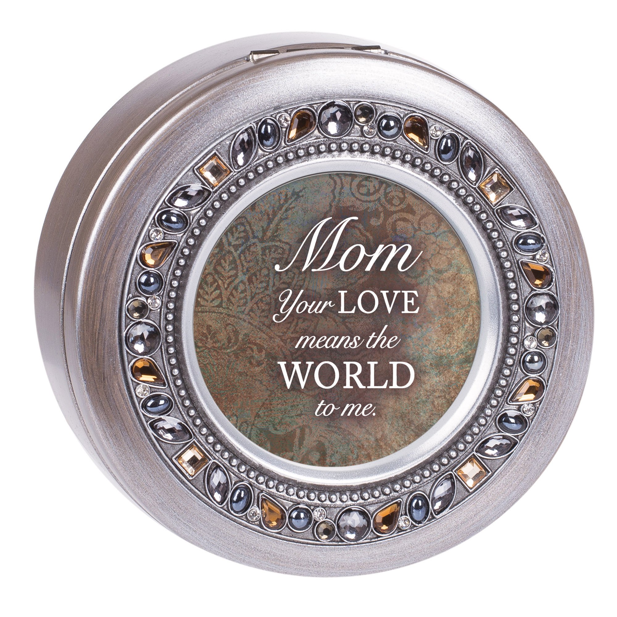 Cottage Garden Mom Your Love Means World Pewter Jewel Beaded Music Box Plays What a Wonderful World