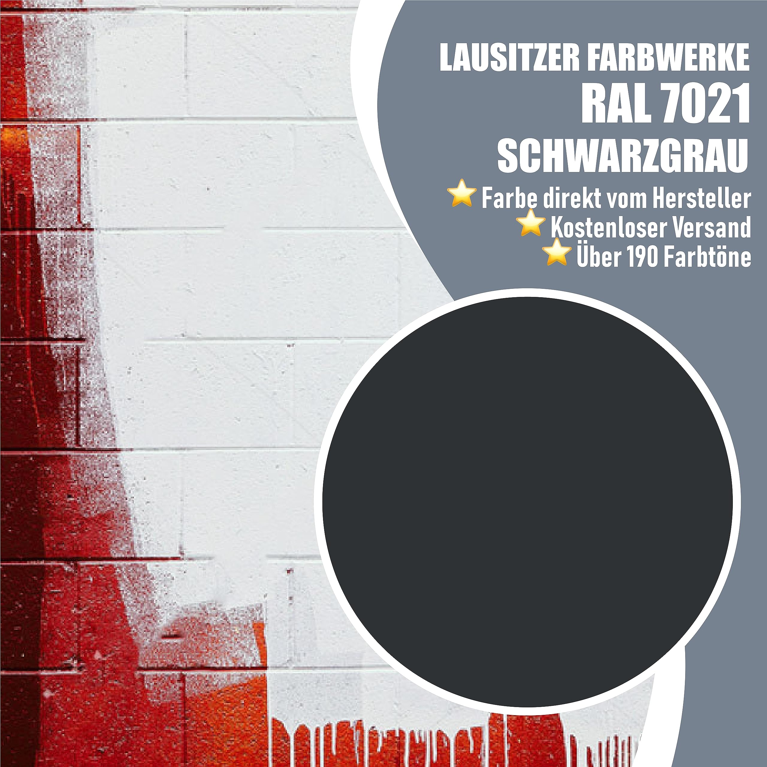 Lausitzer Farbwerke Betonfarbe SEIDENMATT Schwarzgrau RAL 7021 Grau Traditionelle Fassadenfarbe für mineralische Untergründe (Stein Mauer Beton Fassade Putz Zement) streichen & versiegeln (1 L)