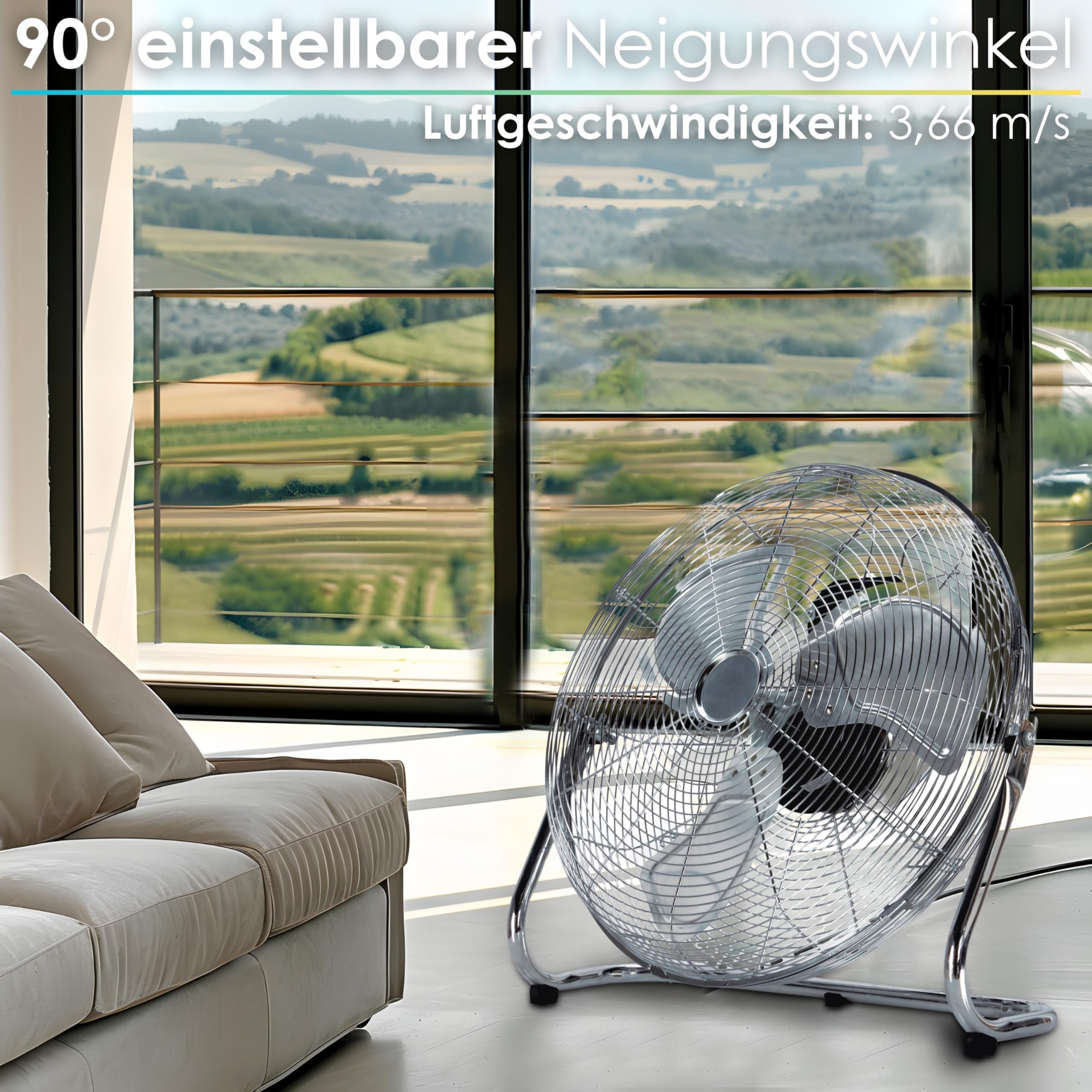 Echos Bodenventilator 46 cm 102 m³/min 1250 U/min 3 Geschwindigkeitsstufen Vollmetall
