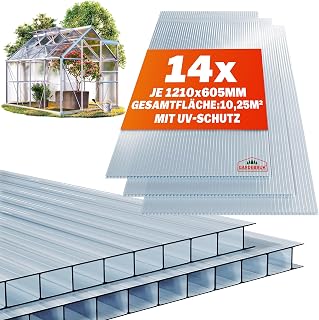 GARDEBRUK® 14x Polycarbonate Twin Wall Sheets | 4mm | 10.25 m² | Double Wall | Roofing | Greenhouse | Clear | Multi Panels Plastic | Outdoor | Canopy | Cold Frame