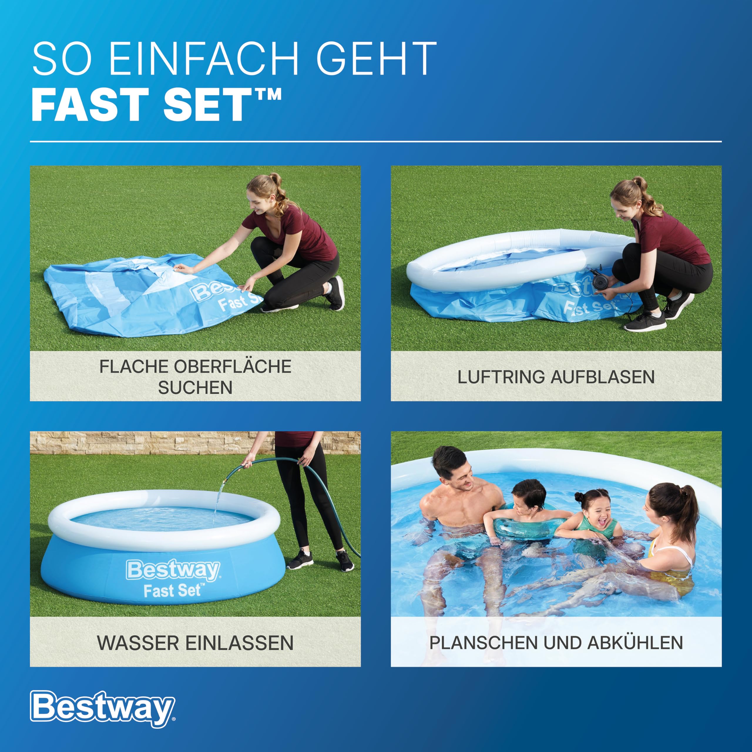 BESTWAY Fast Set Pool Set 305x76 cm, mit Filterpumpe