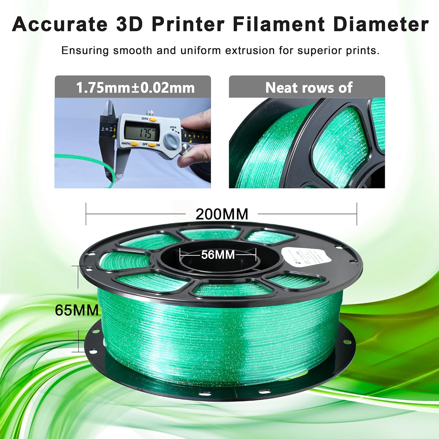 iBOSS Glitter PETG Filament 1.75mm, Transparent 3D Printer Filament Shiny Sparkle Material with Glitter, Flash Point Series 1KG Spool, fit Most FDM 3D Printers, PETG Glitter Mint Green
